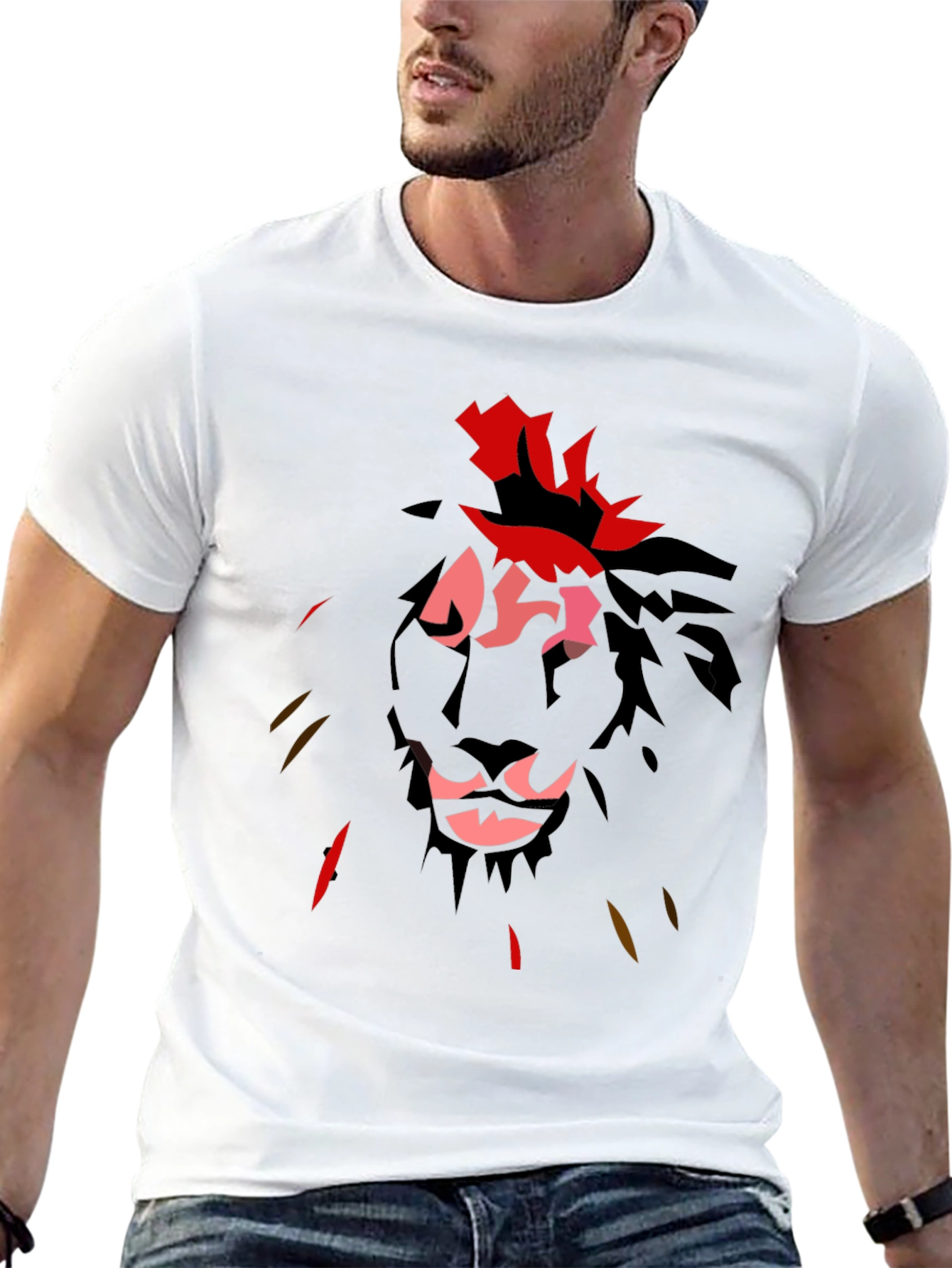 Abstract Lion Graphic Black T-Shirt