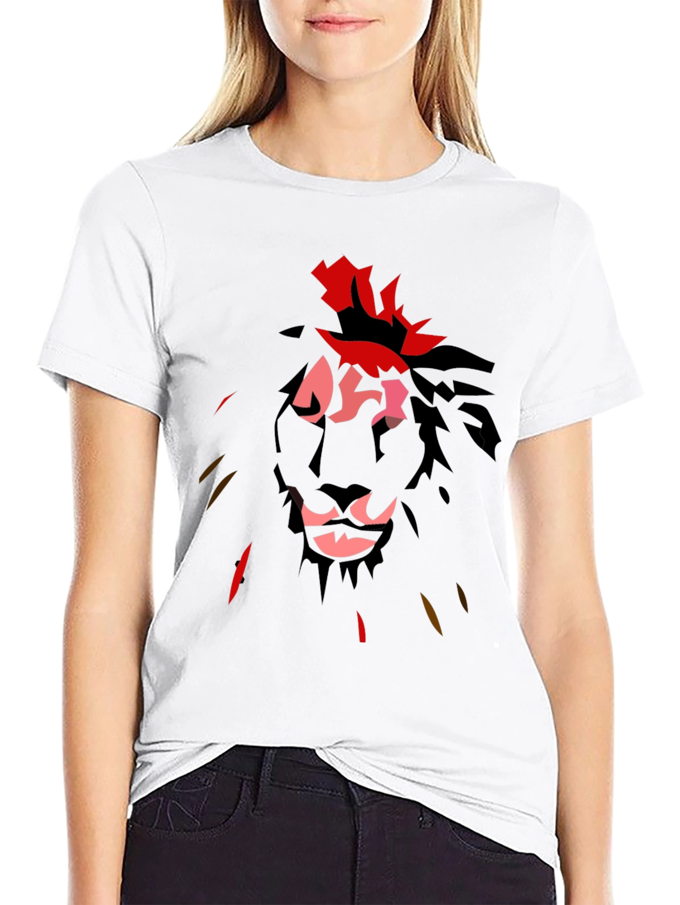 Abstract Lion Graphic Black T-Shirt