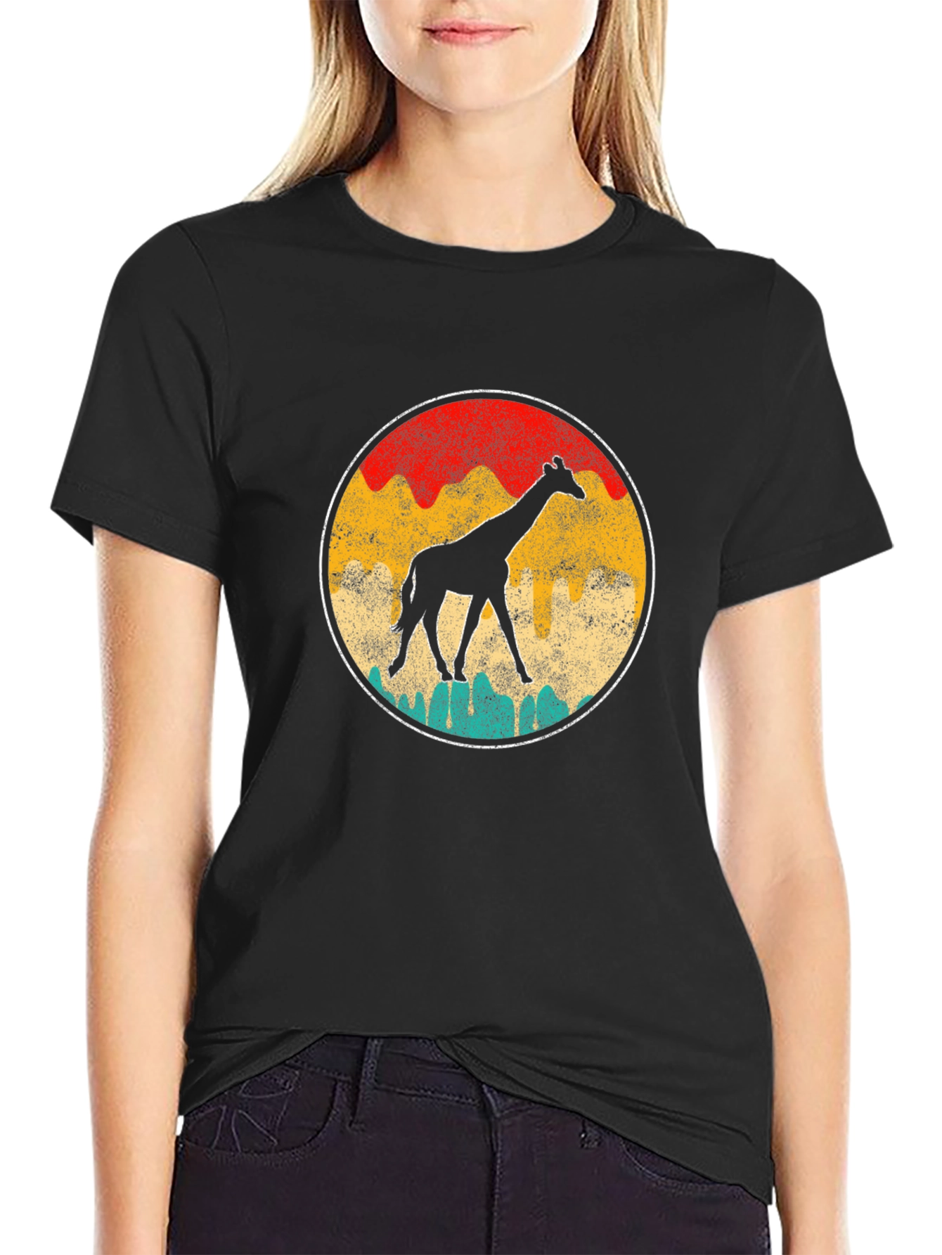 Retro Giraffe Graphic Tee - Unisex Black T-Shirt