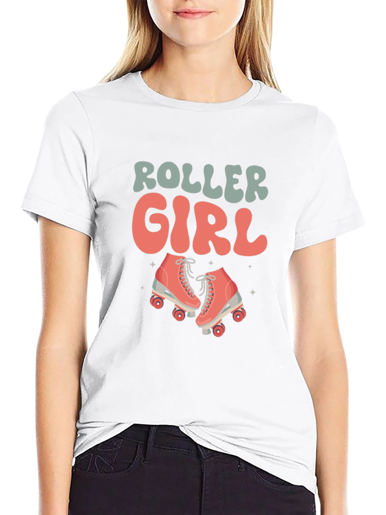 Retro Roller Girl Black T-Shirt