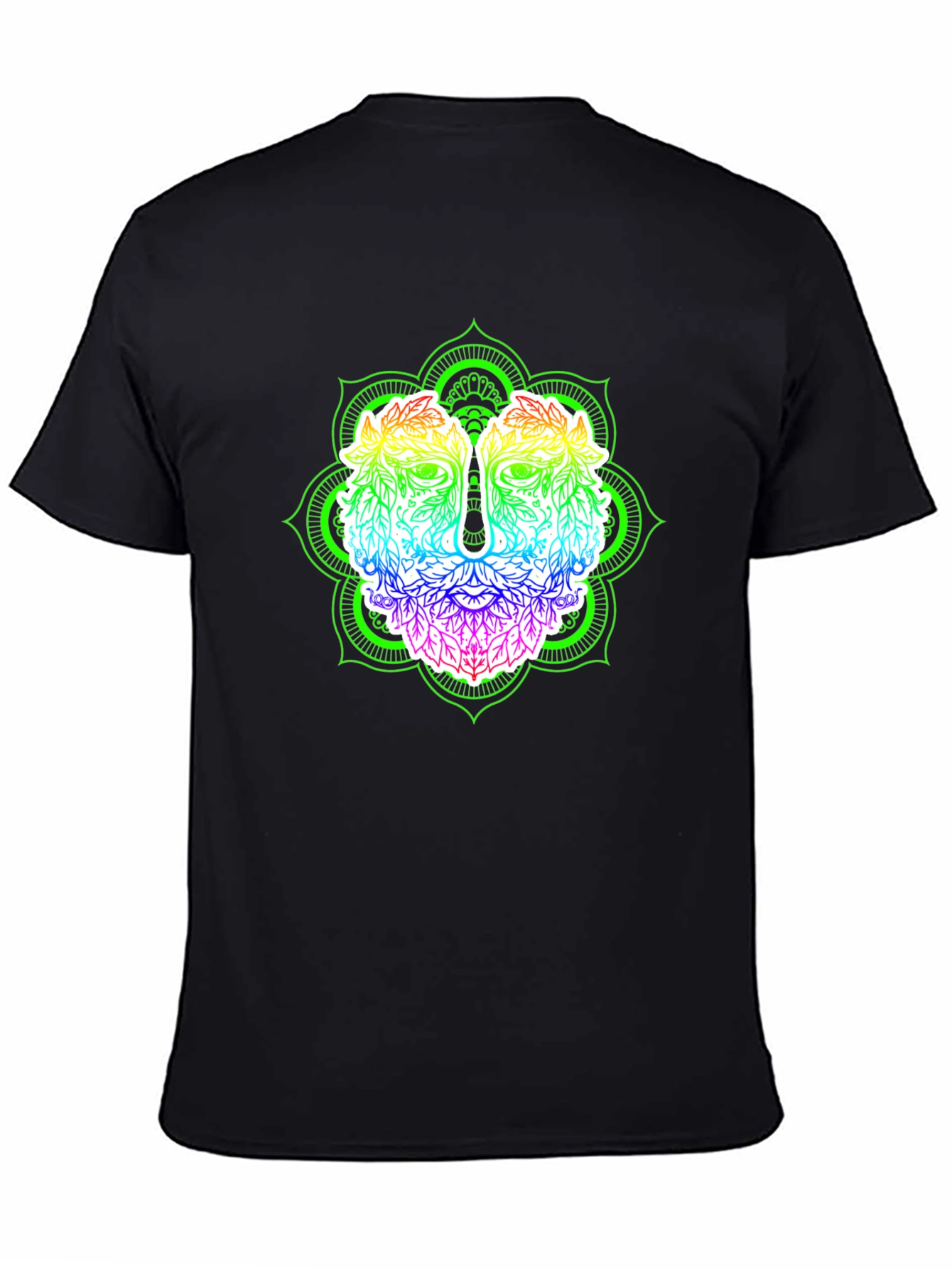 Rainbow Green Man Mandala Black T-Shirt