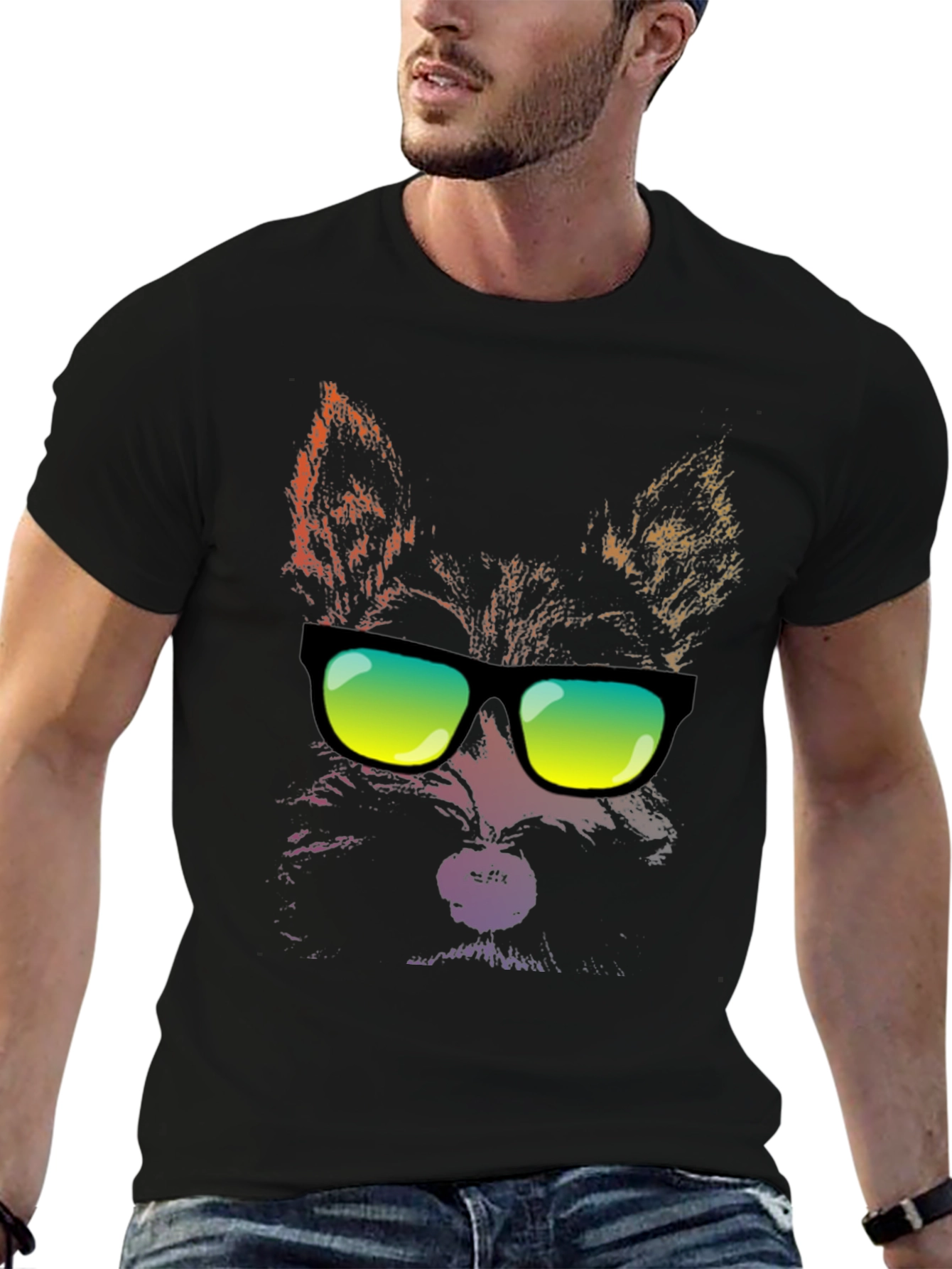 Cool Cat Sunglasses Graphic T-Shirt - Black