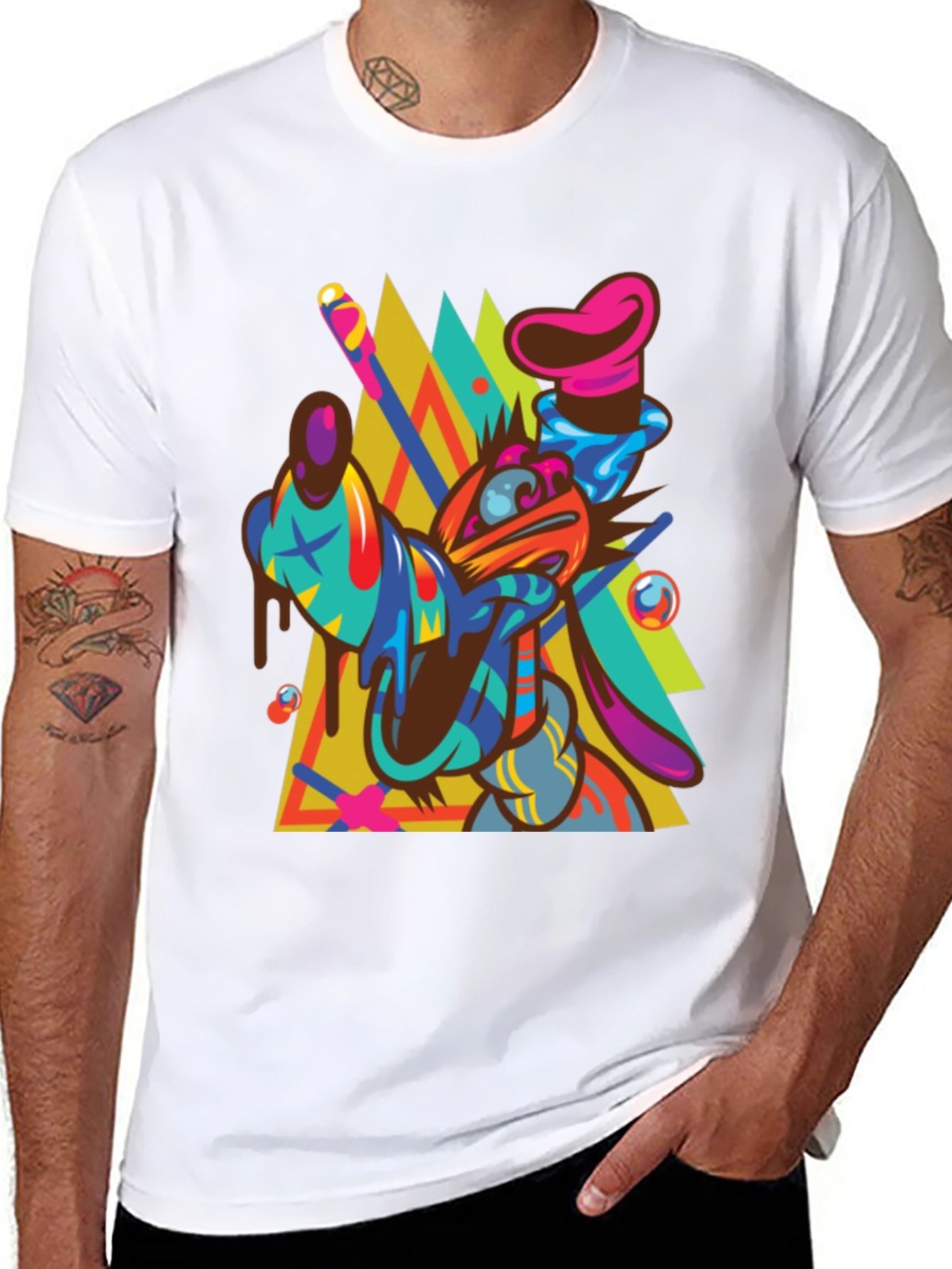 Abstract Goofy Graphic Print Black T-Shirt