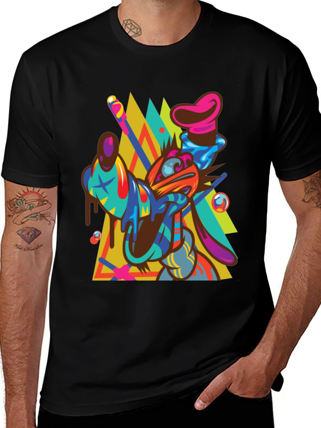Abstract Goofy Graphic Print Black T-Shirt