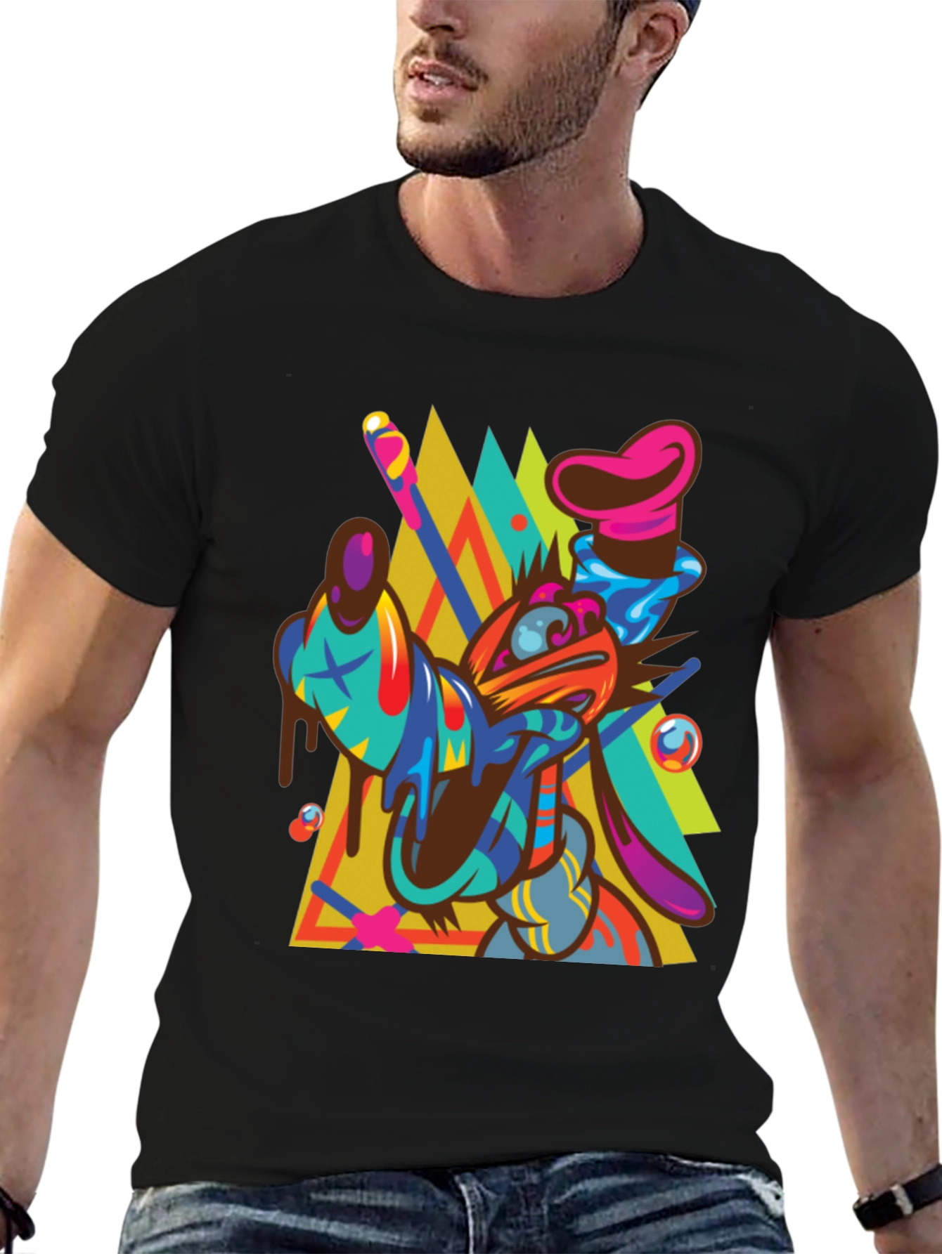Abstract Goofy Graphic Print Black T-Shirt