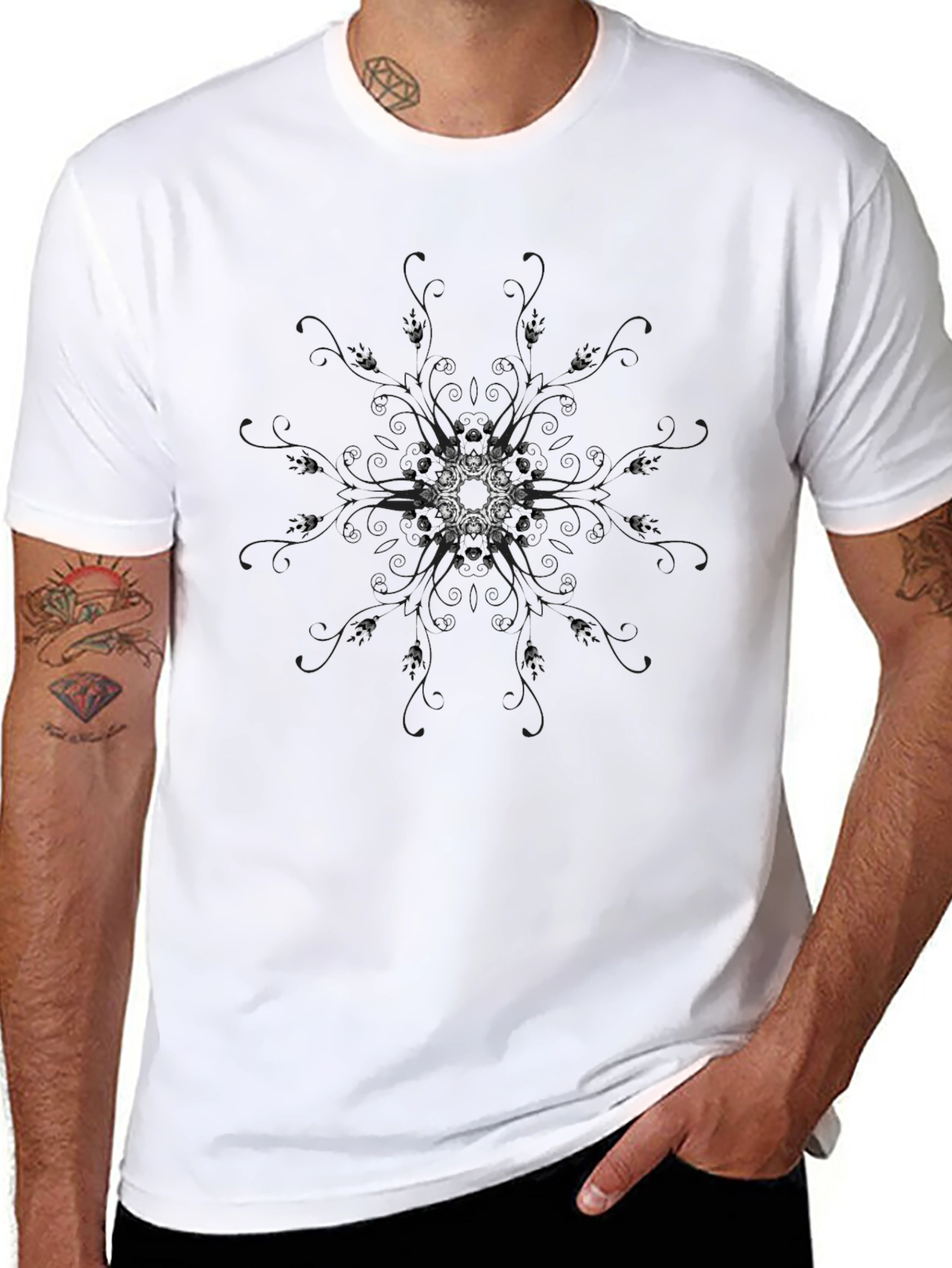 Geometric Mandala Graphic Black T-Shirt