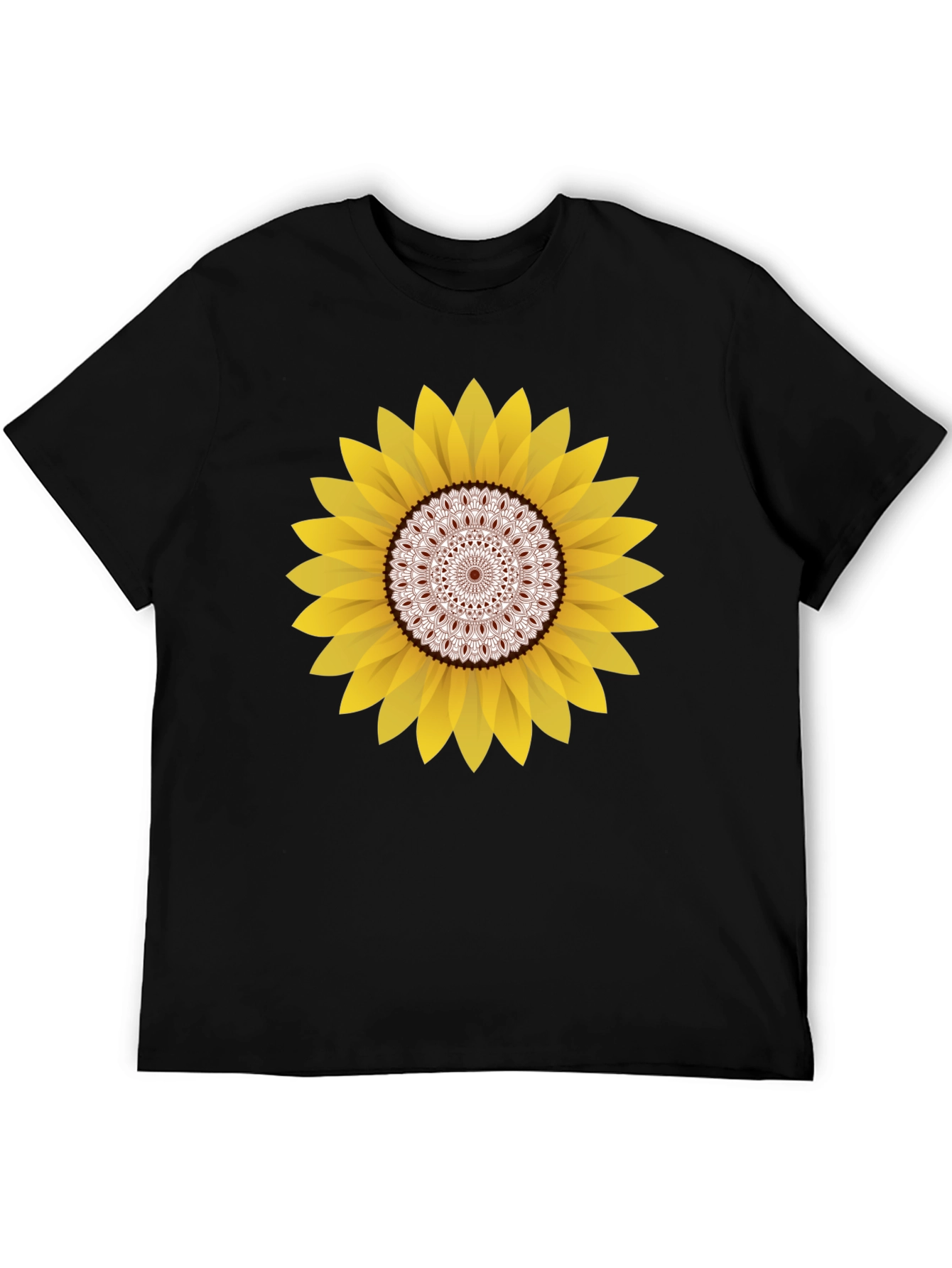 Sunflower Mandala Graphic Black T-Shirt