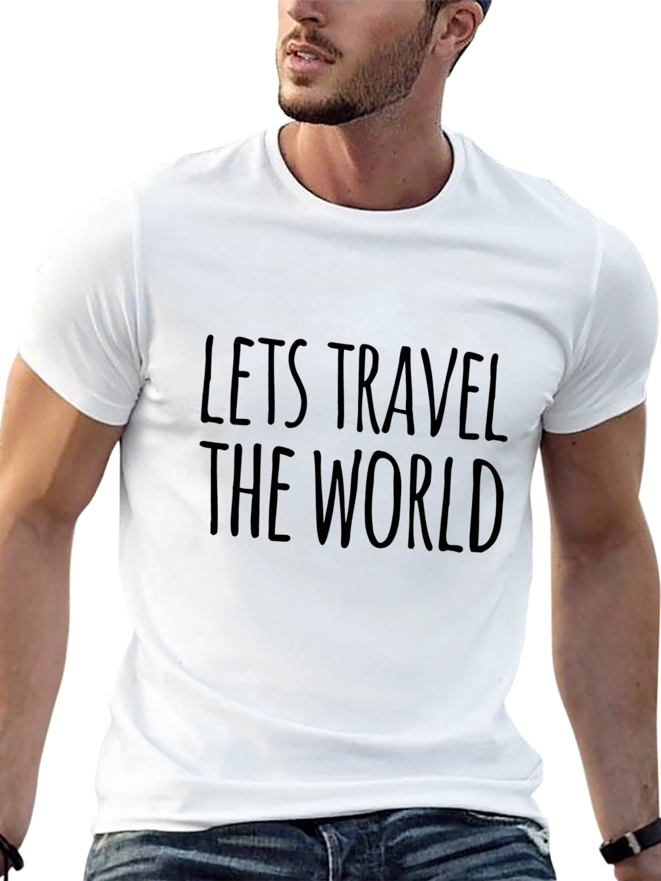 Lets Travel the World Black Graphic T-Shirt