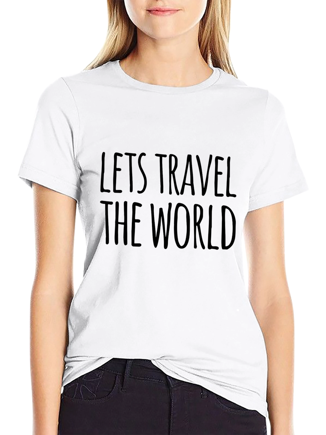 Lets Travel the World Black Graphic T-Shirt