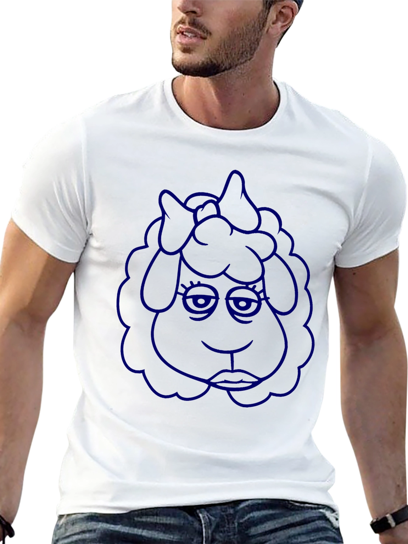 Blue Cartoon Sheep Graphic Tee