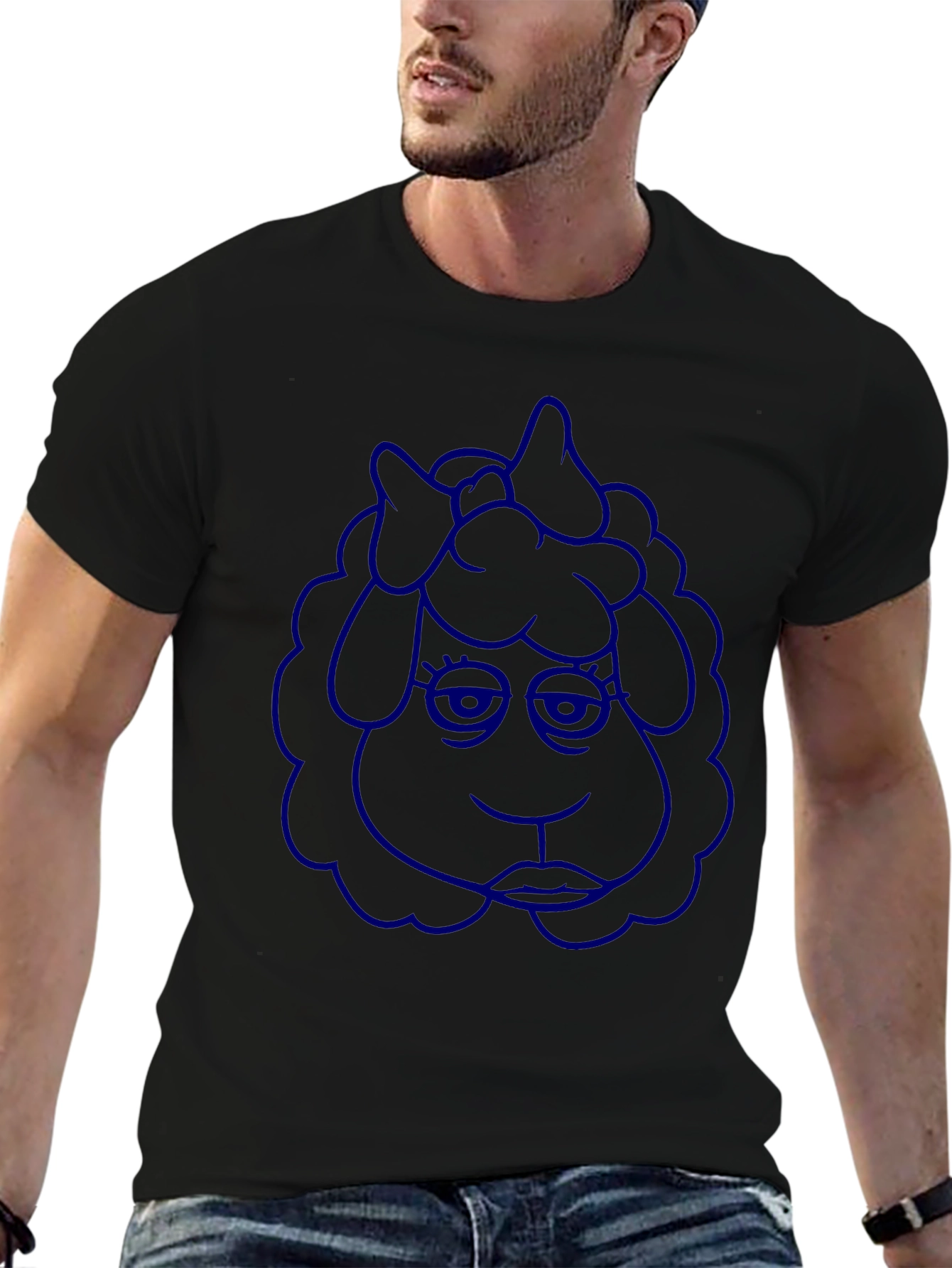 Blue Cartoon Sheep Graphic Tee