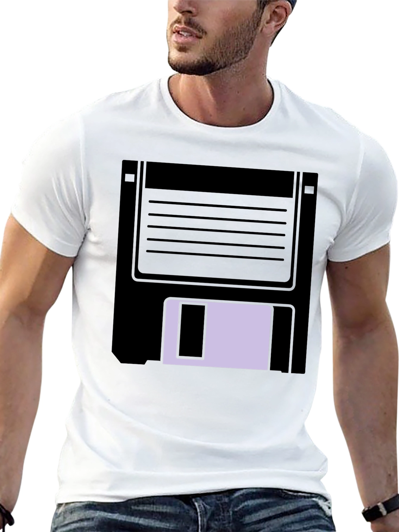 Retro Floppy Disk Graphic Tee - Black Casual T-Shirt