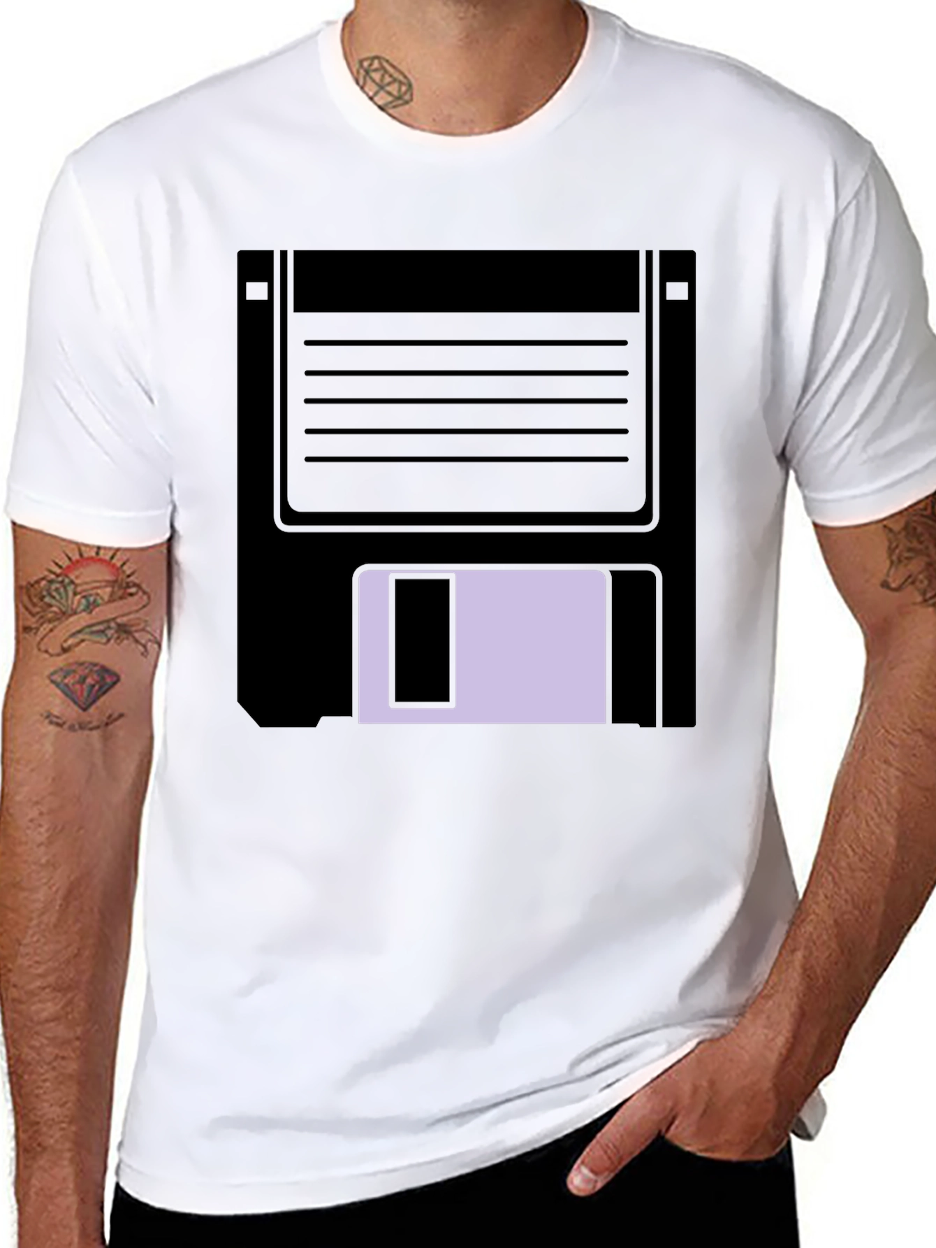 Retro Floppy Disk Graphic Tee - Black Casual T-Shirt