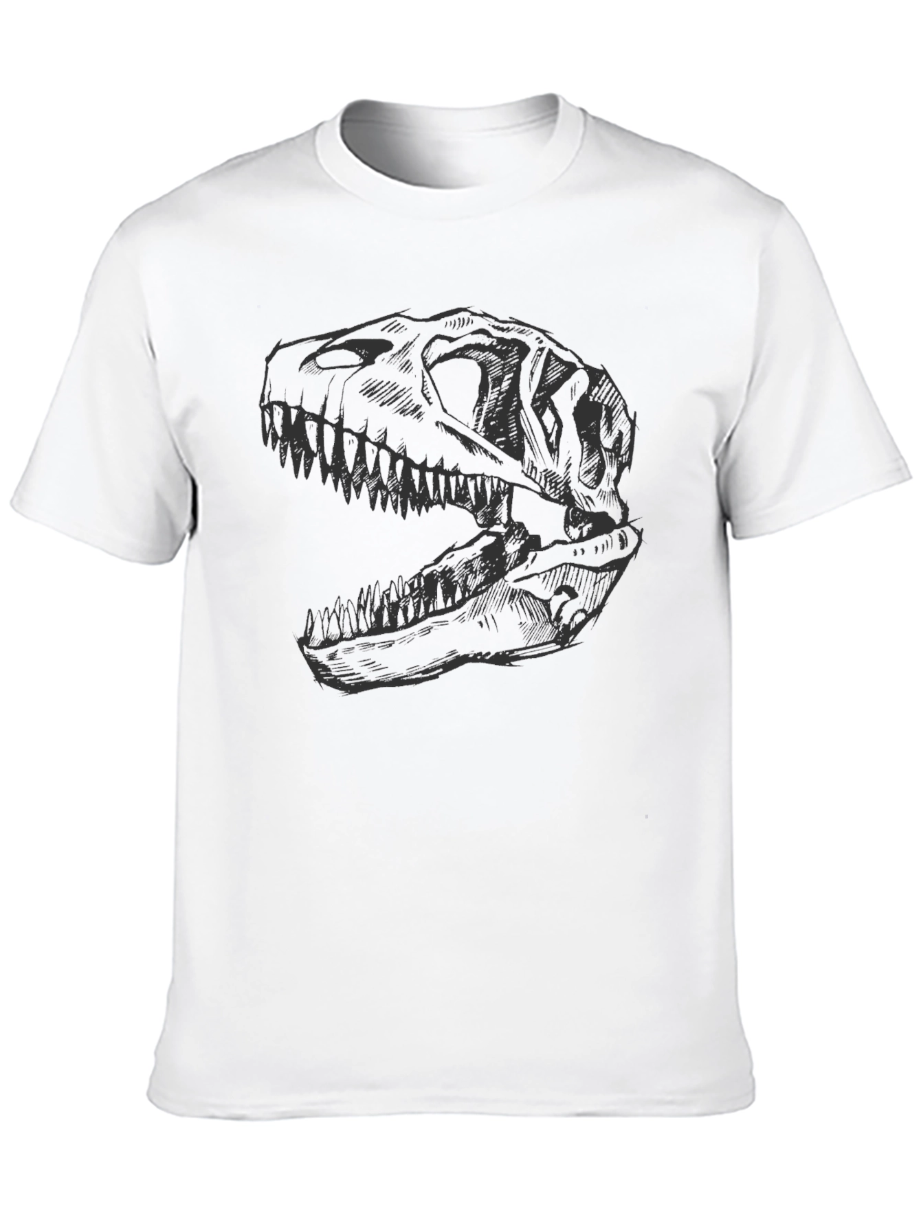 Dinosaur Skull Graphic Tee - Black Cotton T-Shirt