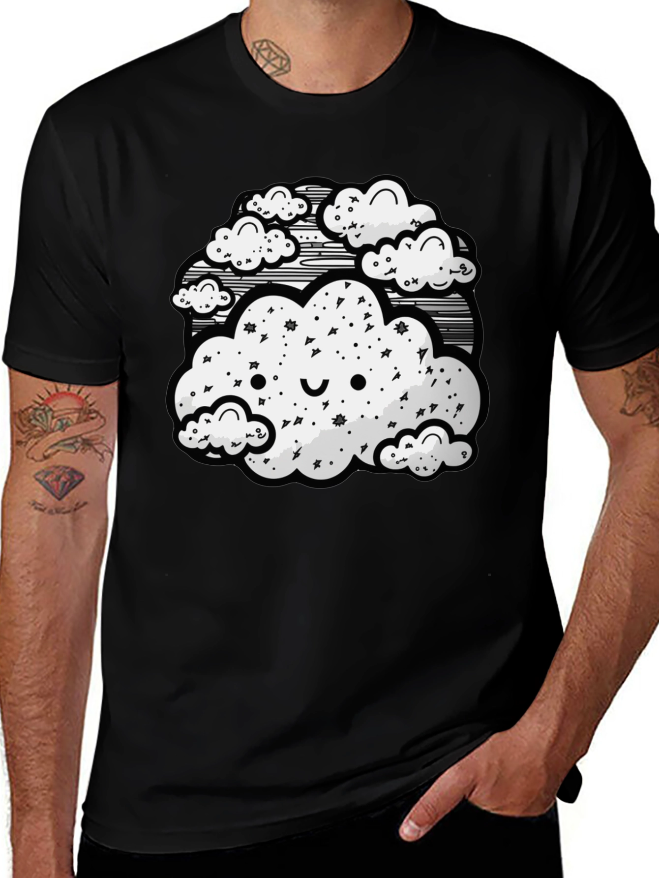 Cute Cloud Graphic Black T-Shirt