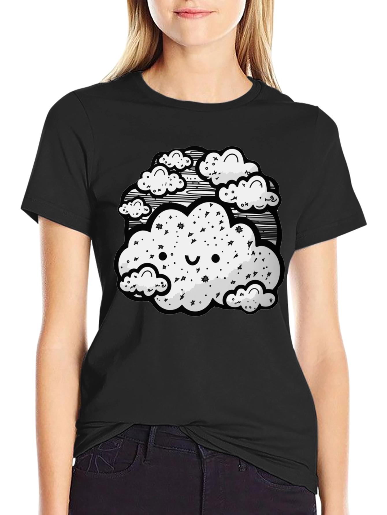 Cute Cloud Graphic Black T-Shirt