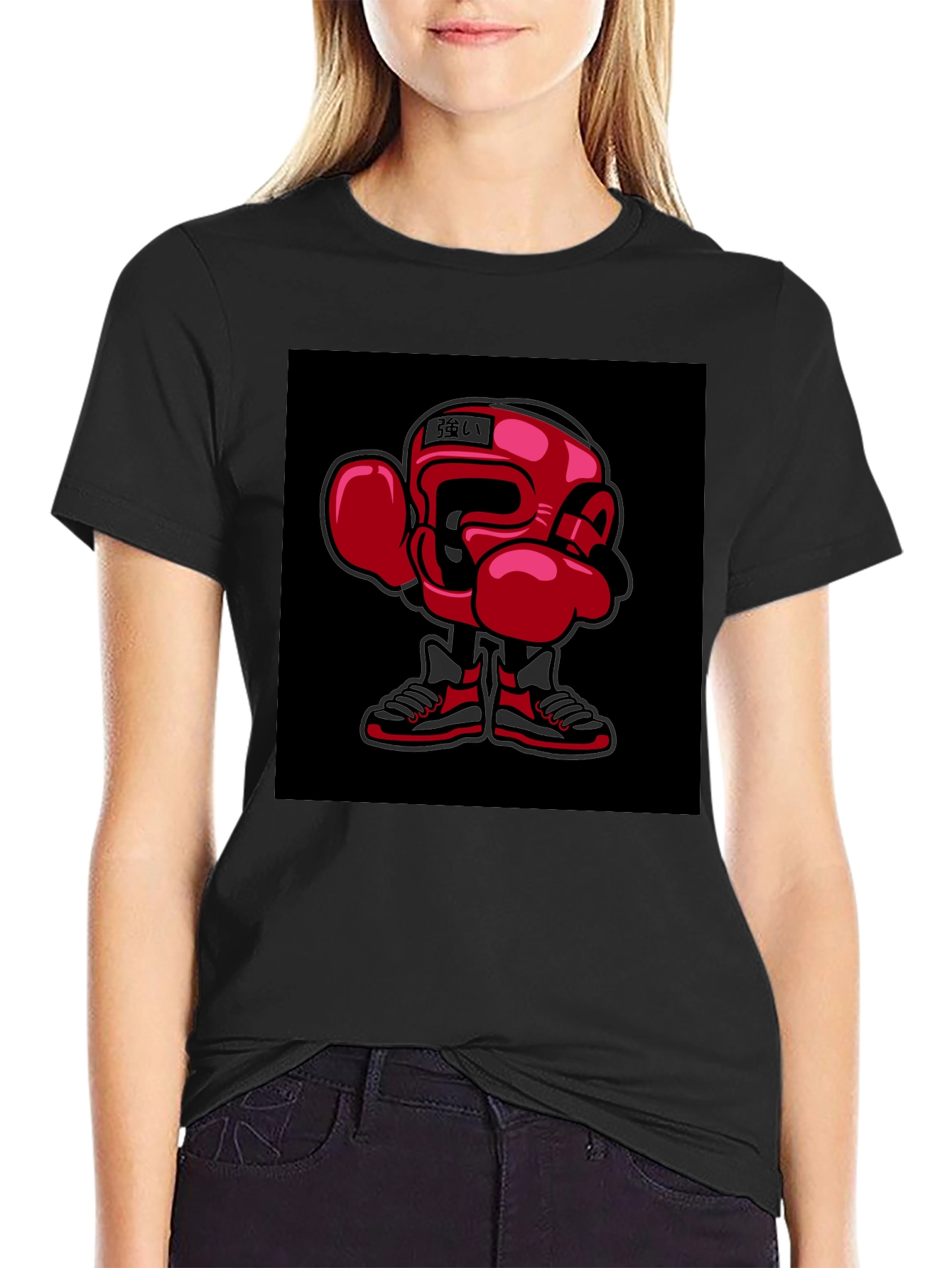 Boxing Cartoon Graphic Black Tee