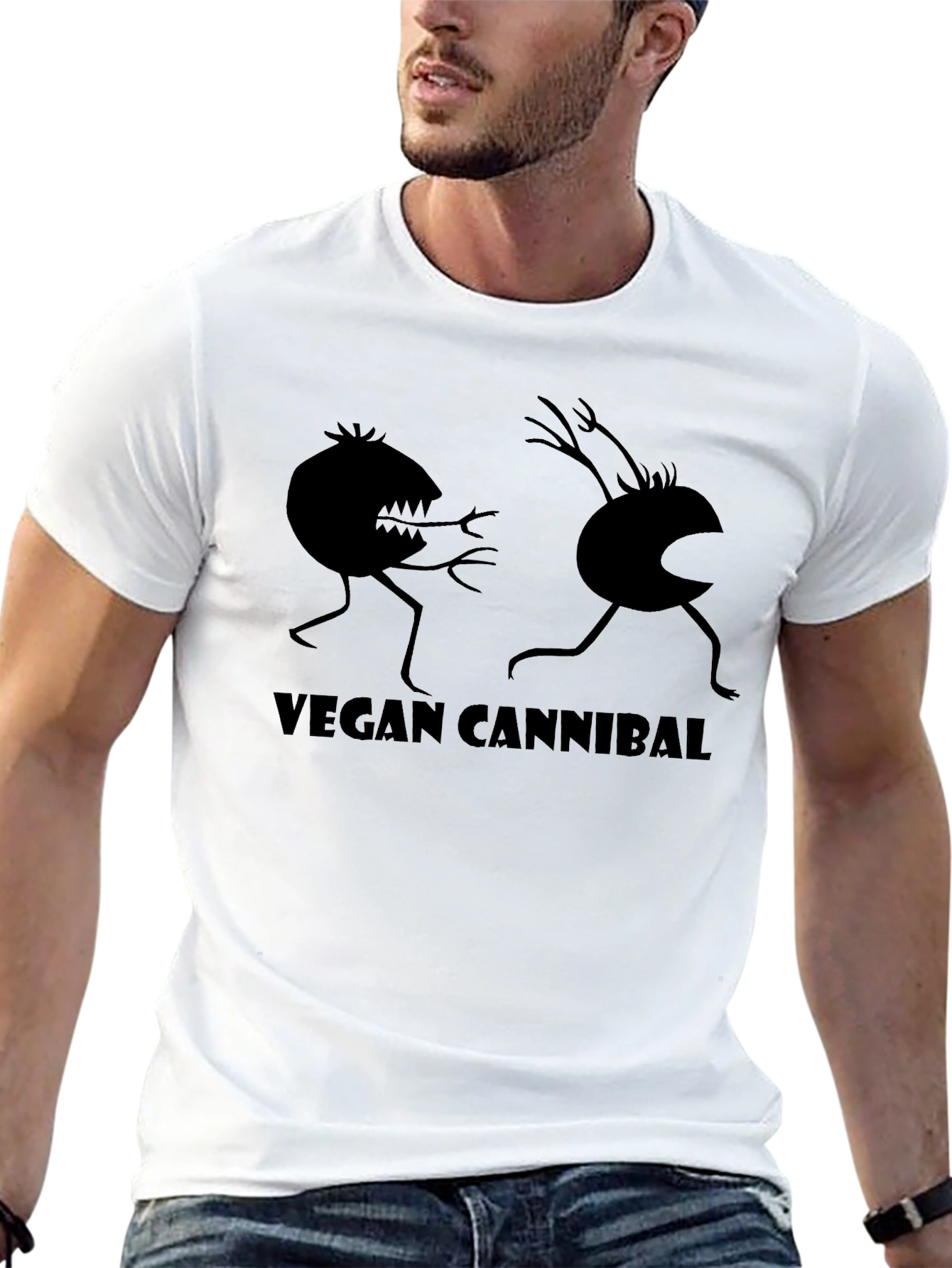 Vegan Cannibal Graphic Tee - Black Cotton