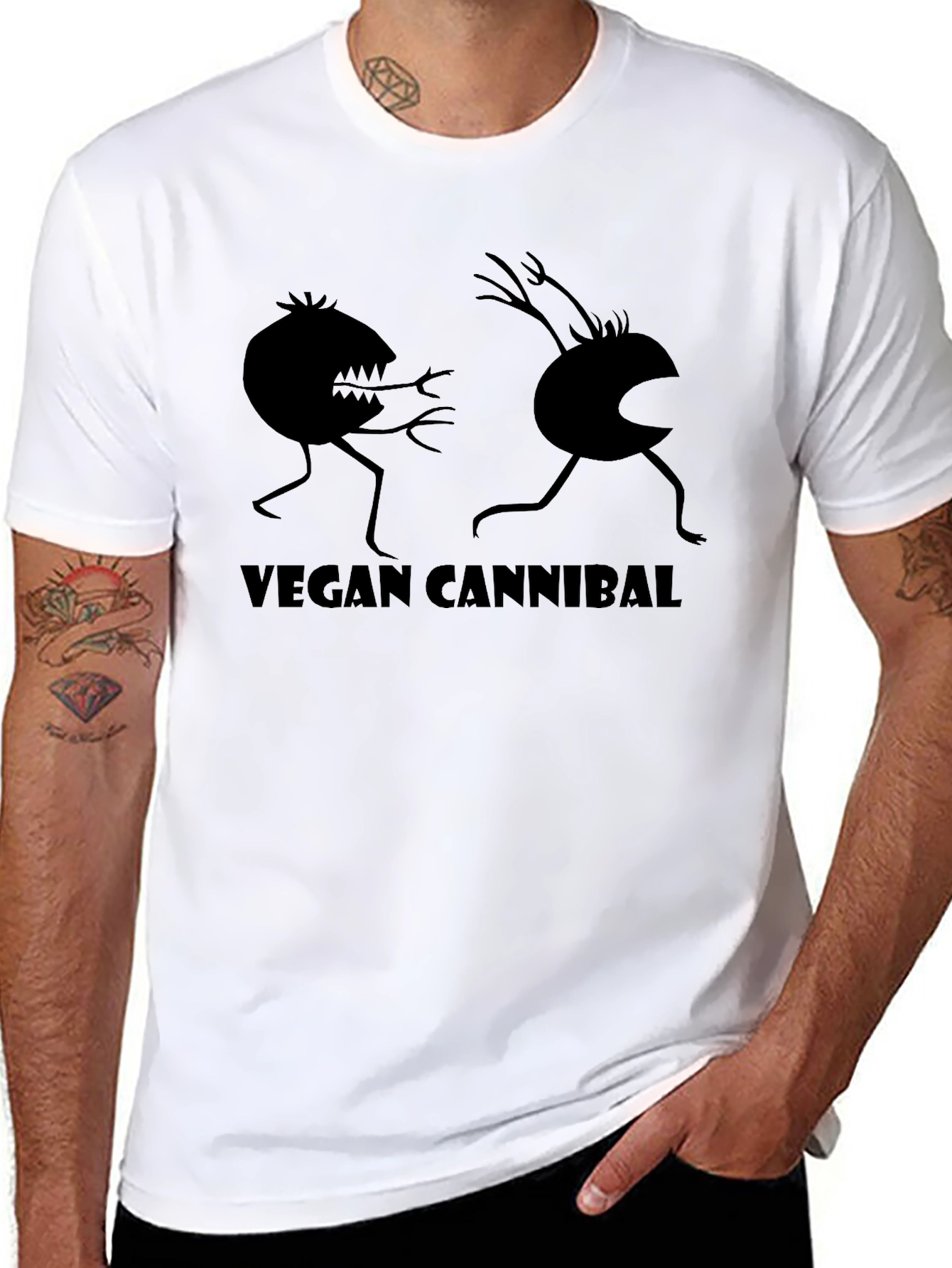 Vegan Cannibal Graphic Tee - Black Cotton