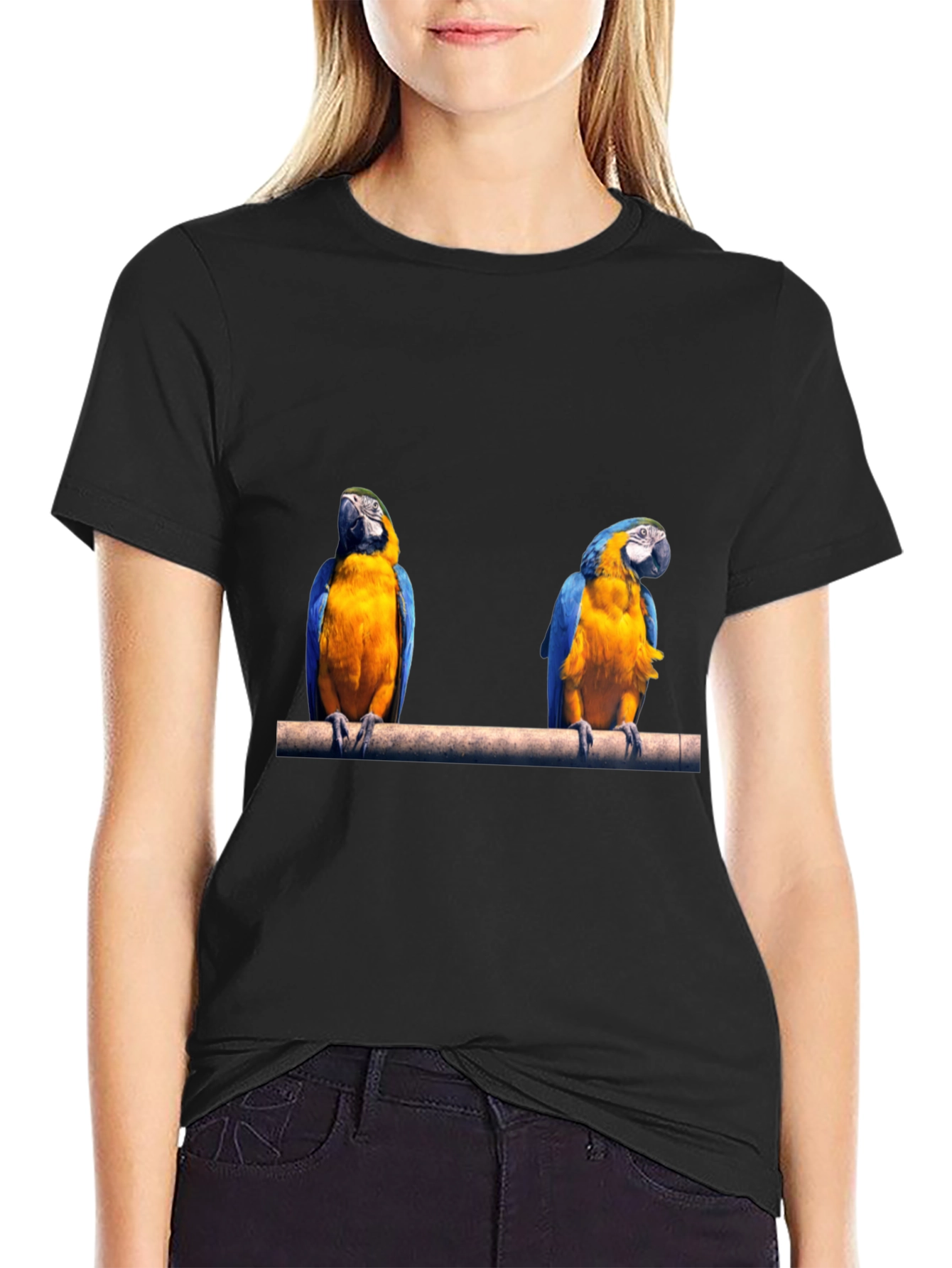 Parrot Print Black T-Shirt