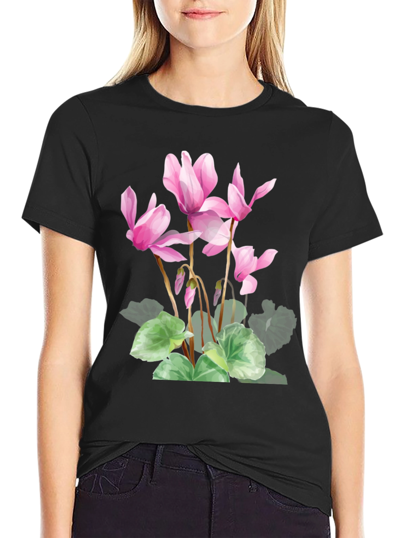 Floral Print Black T-Shirt - Stylish Botanical Design