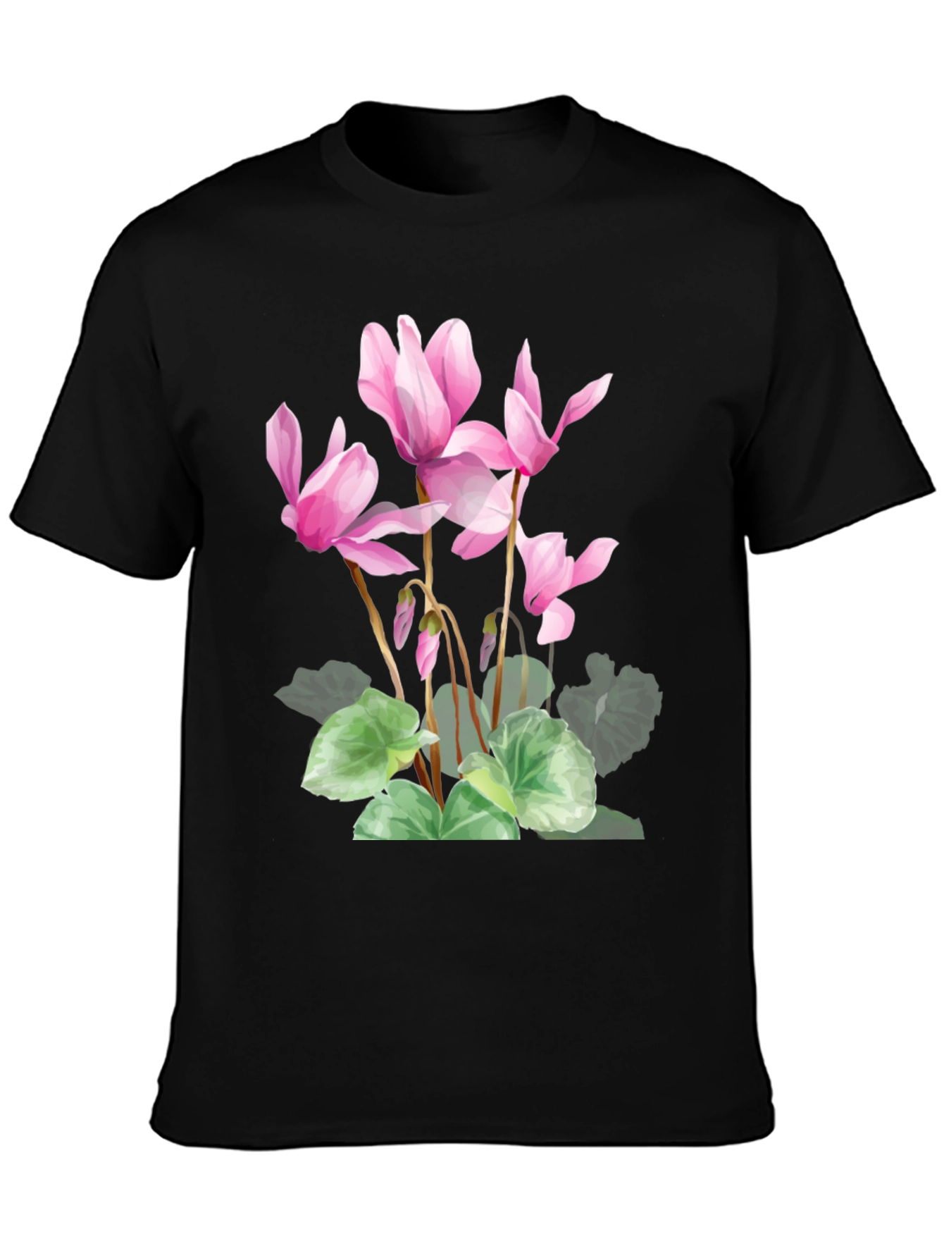 Floral Print Black T-Shirt - Stylish Botanical Design