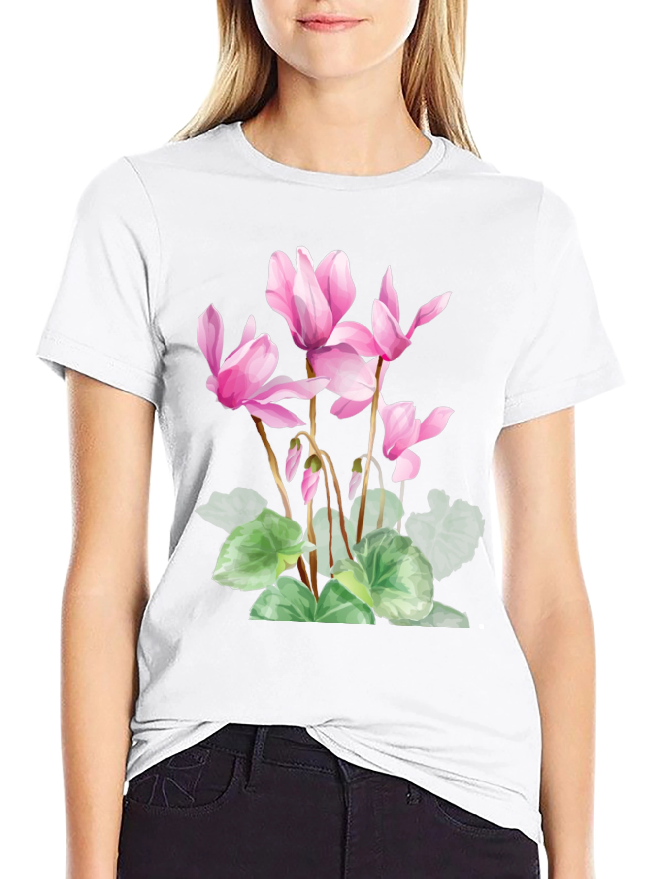 Floral Print Black T-Shirt - Stylish Botanical Design