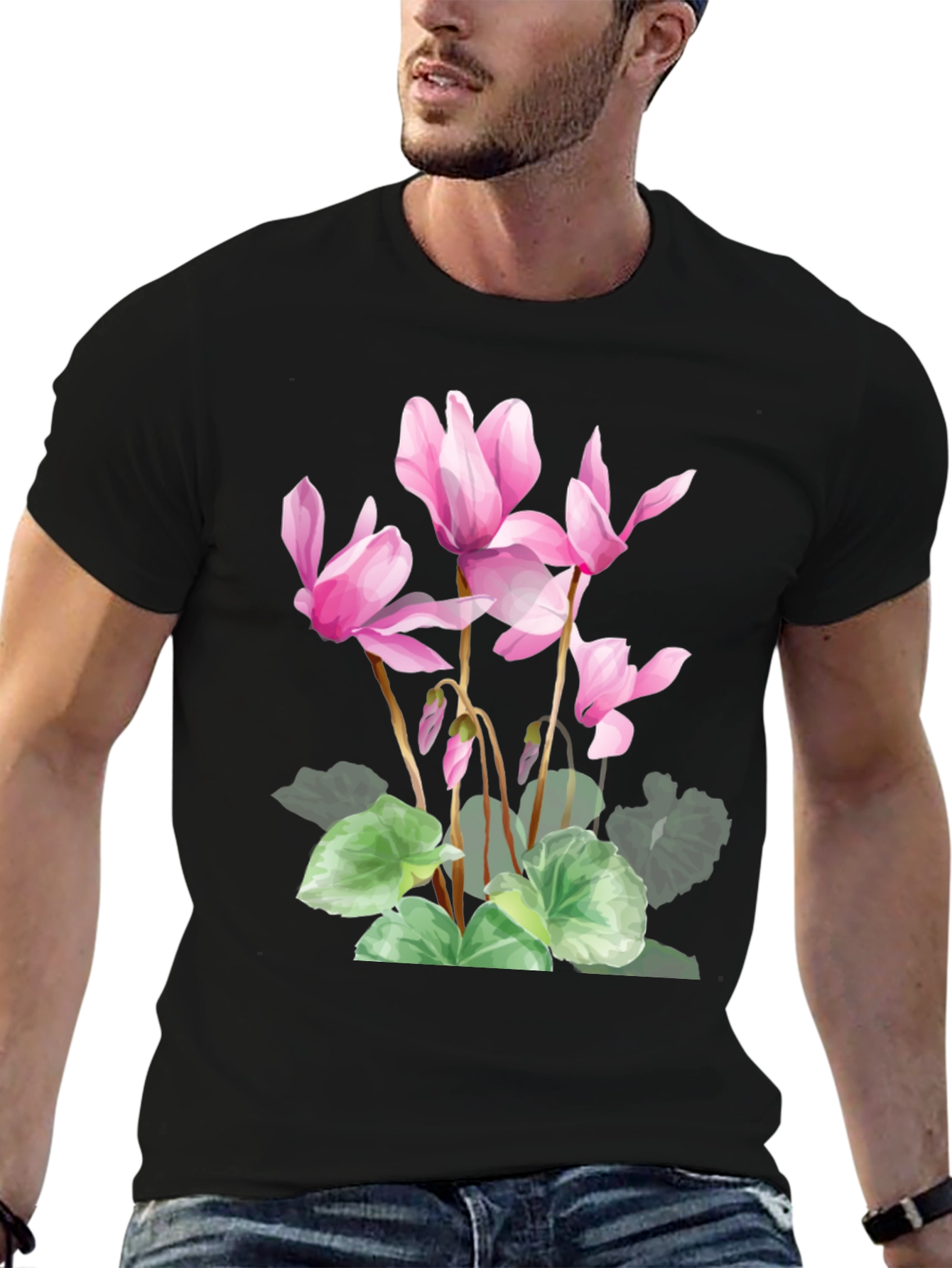 Floral Print Black T-Shirt - Stylish Botanical Design