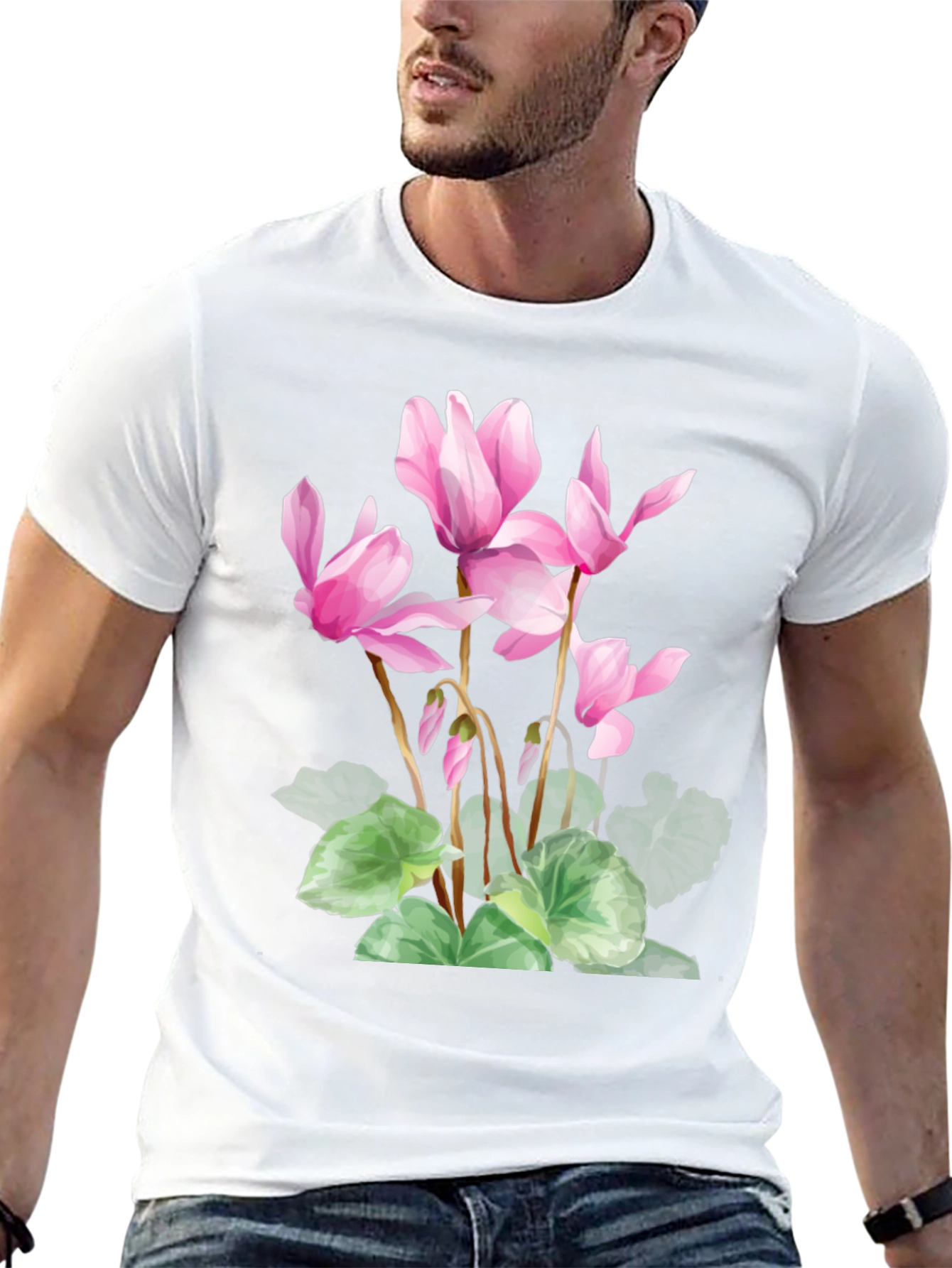Floral Print Black T-Shirt - Stylish Botanical Design