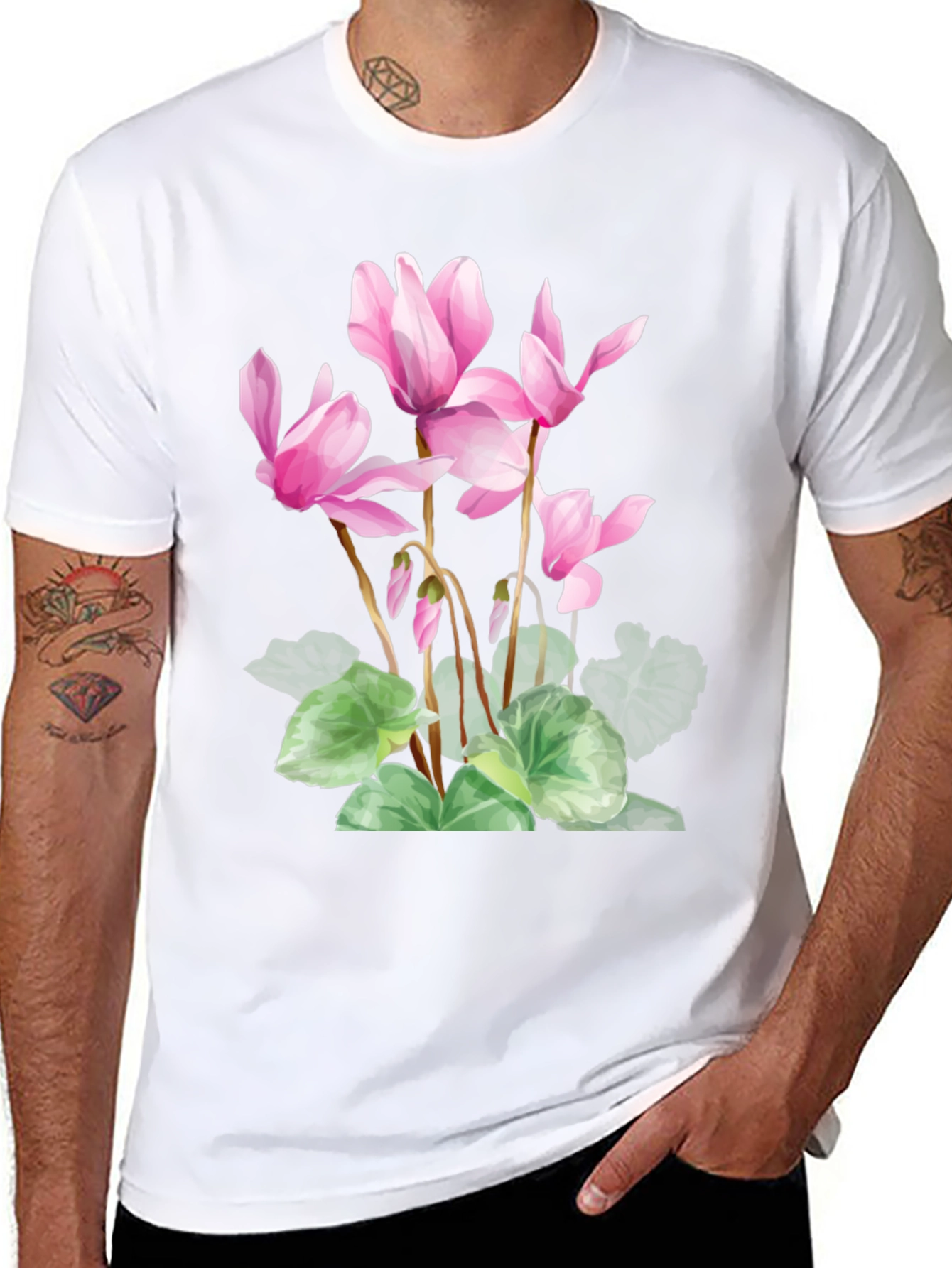 Floral Print Black T-Shirt - Stylish Botanical Design