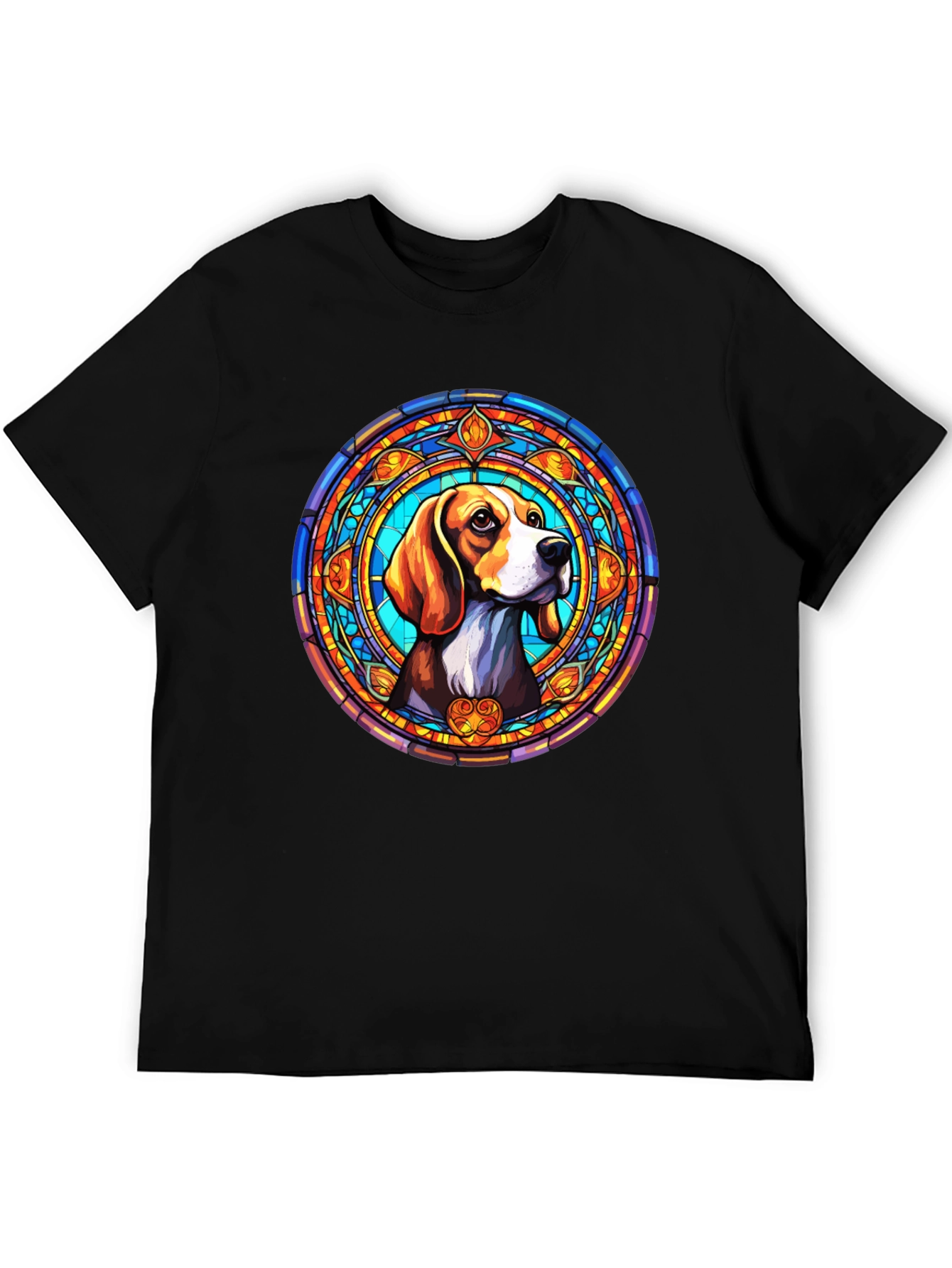 Stained Glass Beagle Dog Graphic T-Shirt