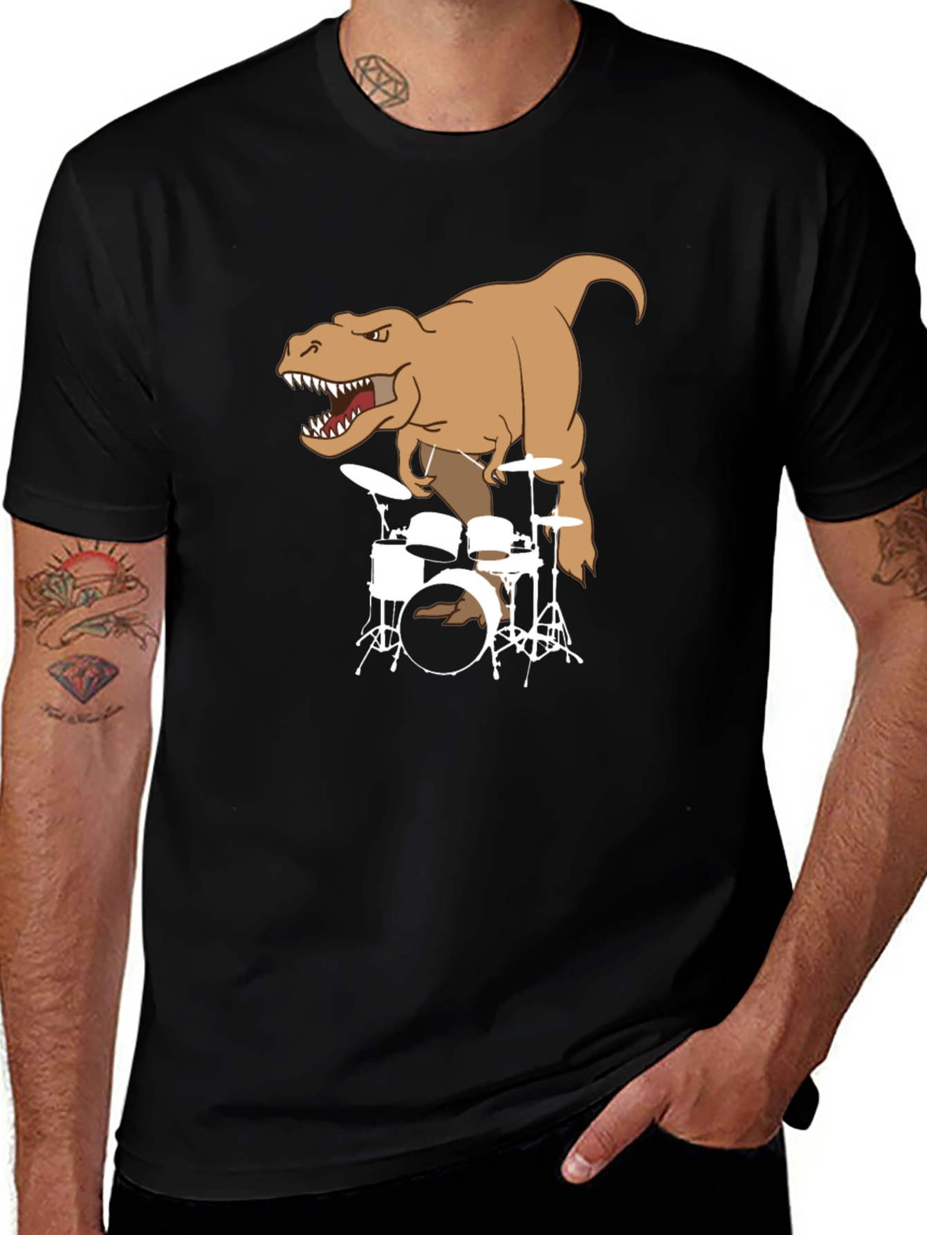 T-Rex Drummer Graphic Print T-Shirt