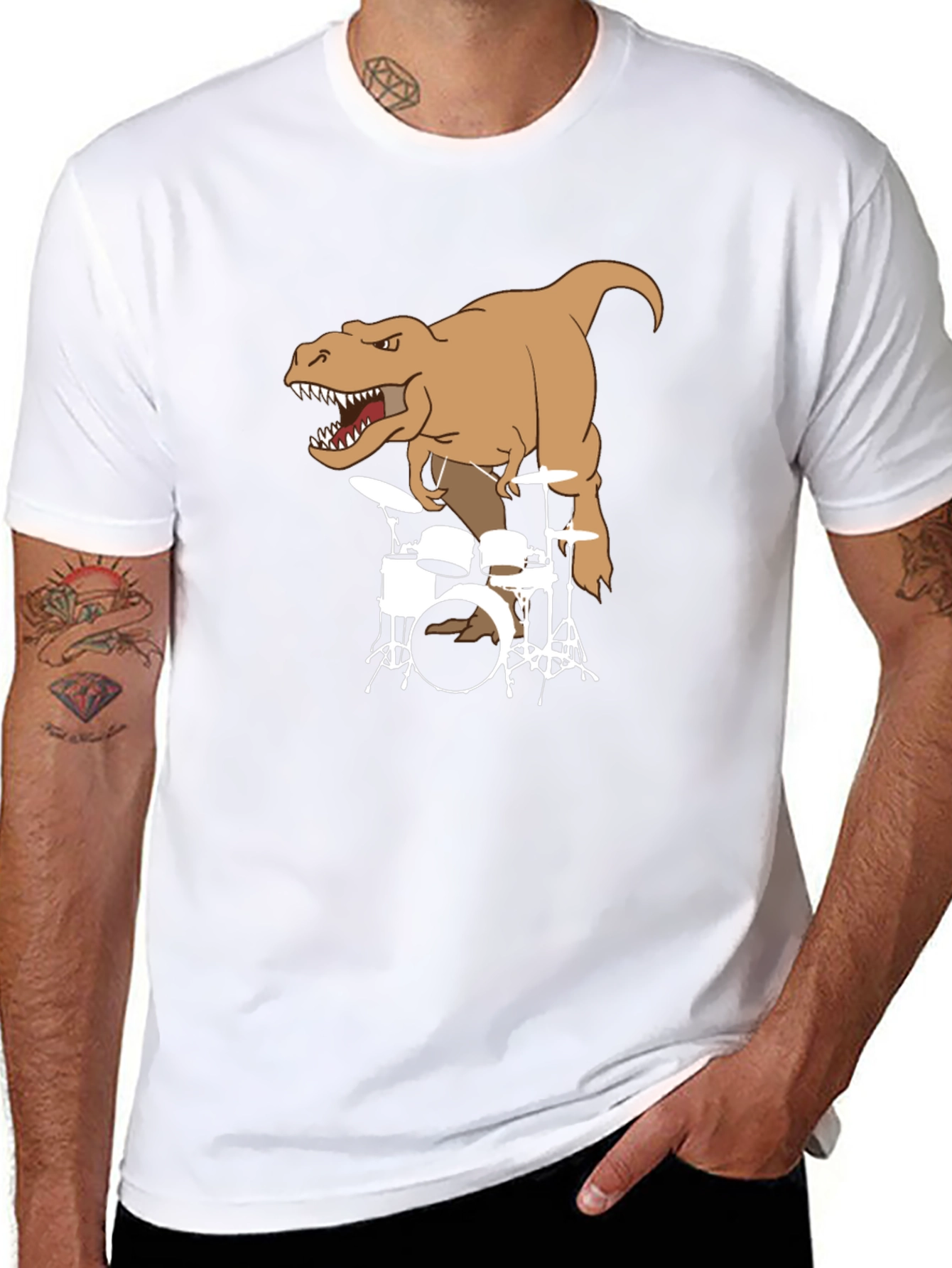 T-Rex Drummer Graphic Print T-Shirt