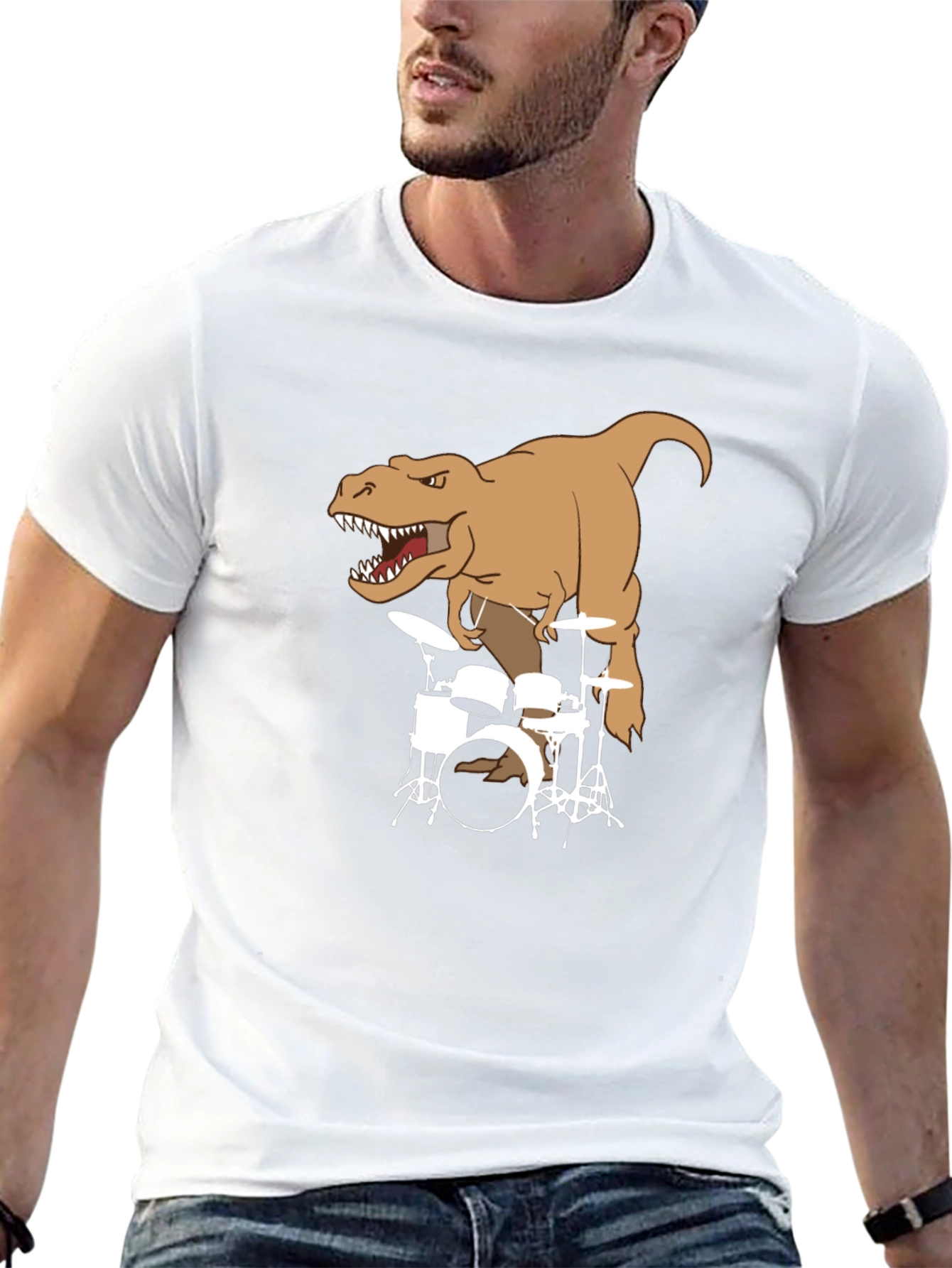 T-Rex Drummer Graphic Print T-Shirt