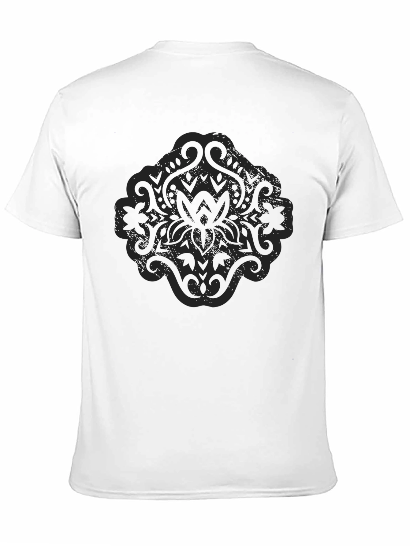 Black T-Shirt with Lotus Style Graphic Design