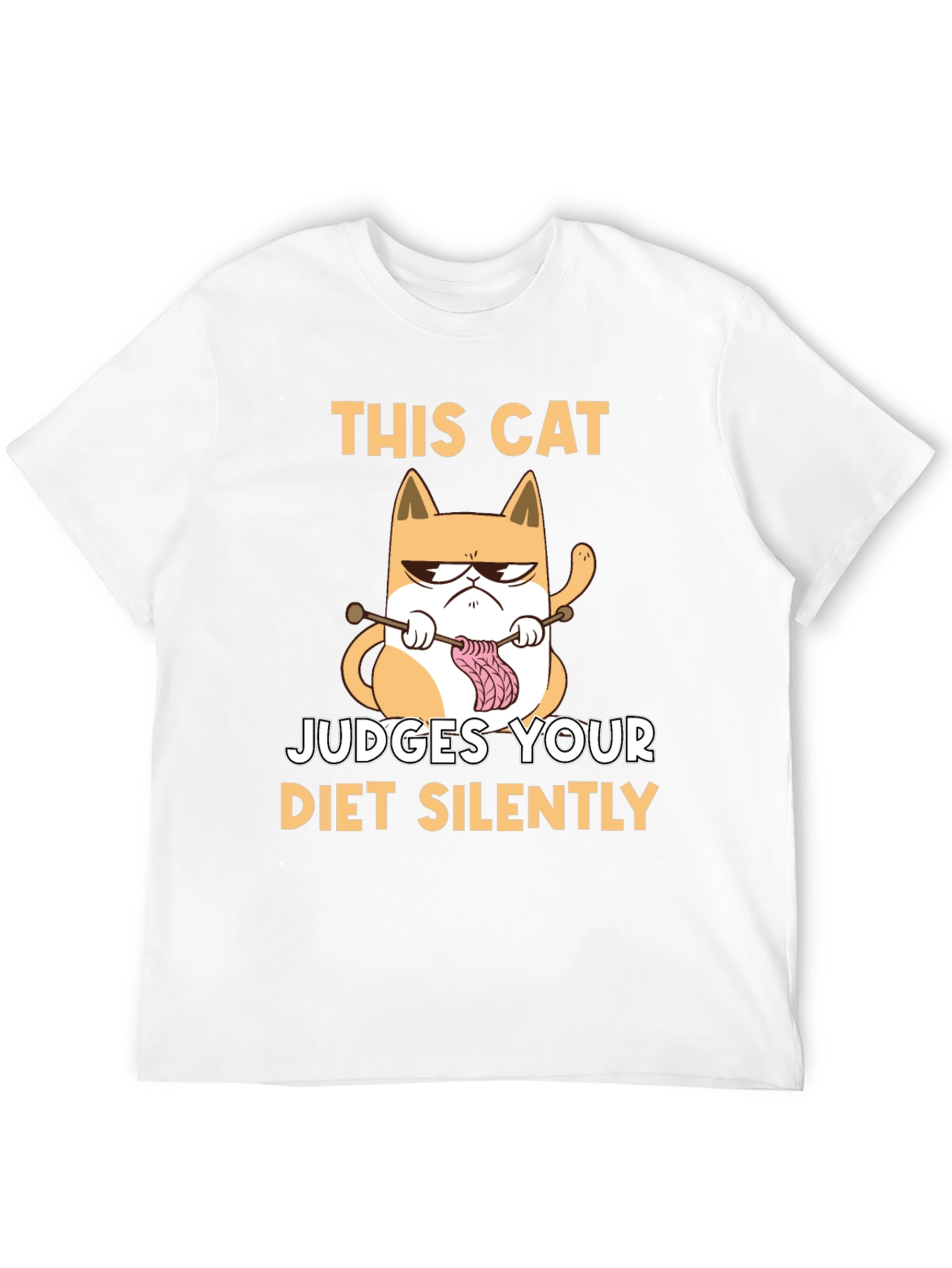 Funny Cat Knitter T-Shirt - Judges Your Diet Silently