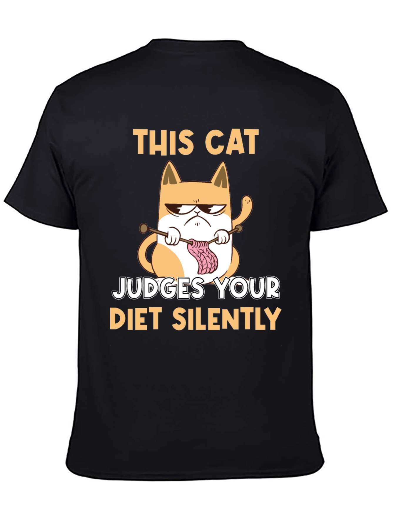 Funny Cat Knitter T-Shirt - Judges Your Diet Silently