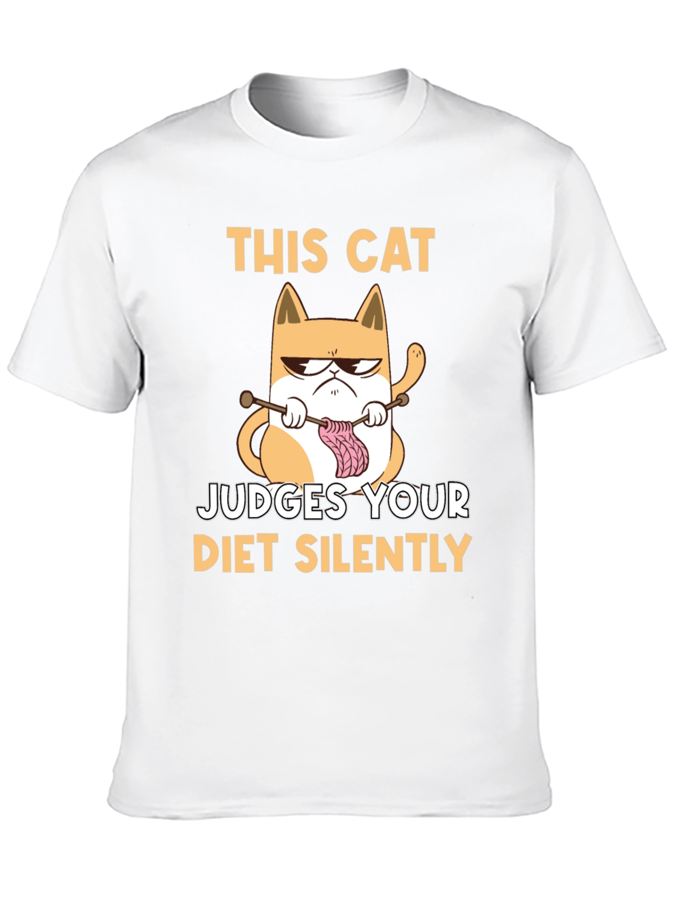 Funny Cat Knitter T-Shirt - Judges Your Diet Silently