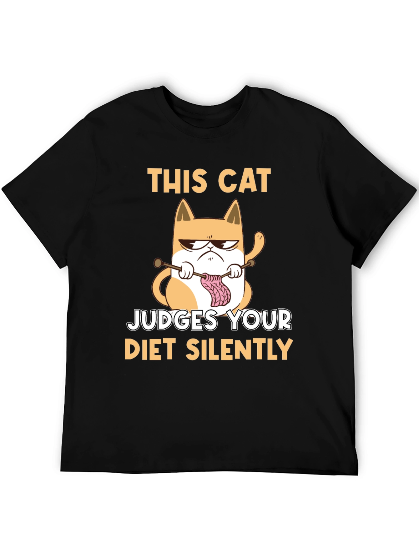Funny Cat Knitter T-Shirt - Judges Your Diet Silently