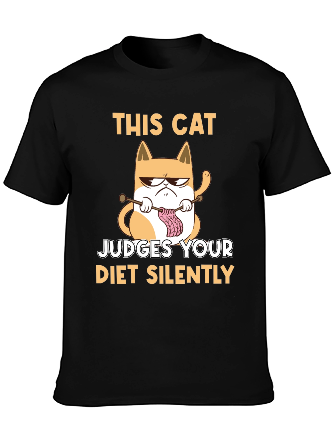 Funny Cat Knitter T-Shirt - Judges Your Diet Silently