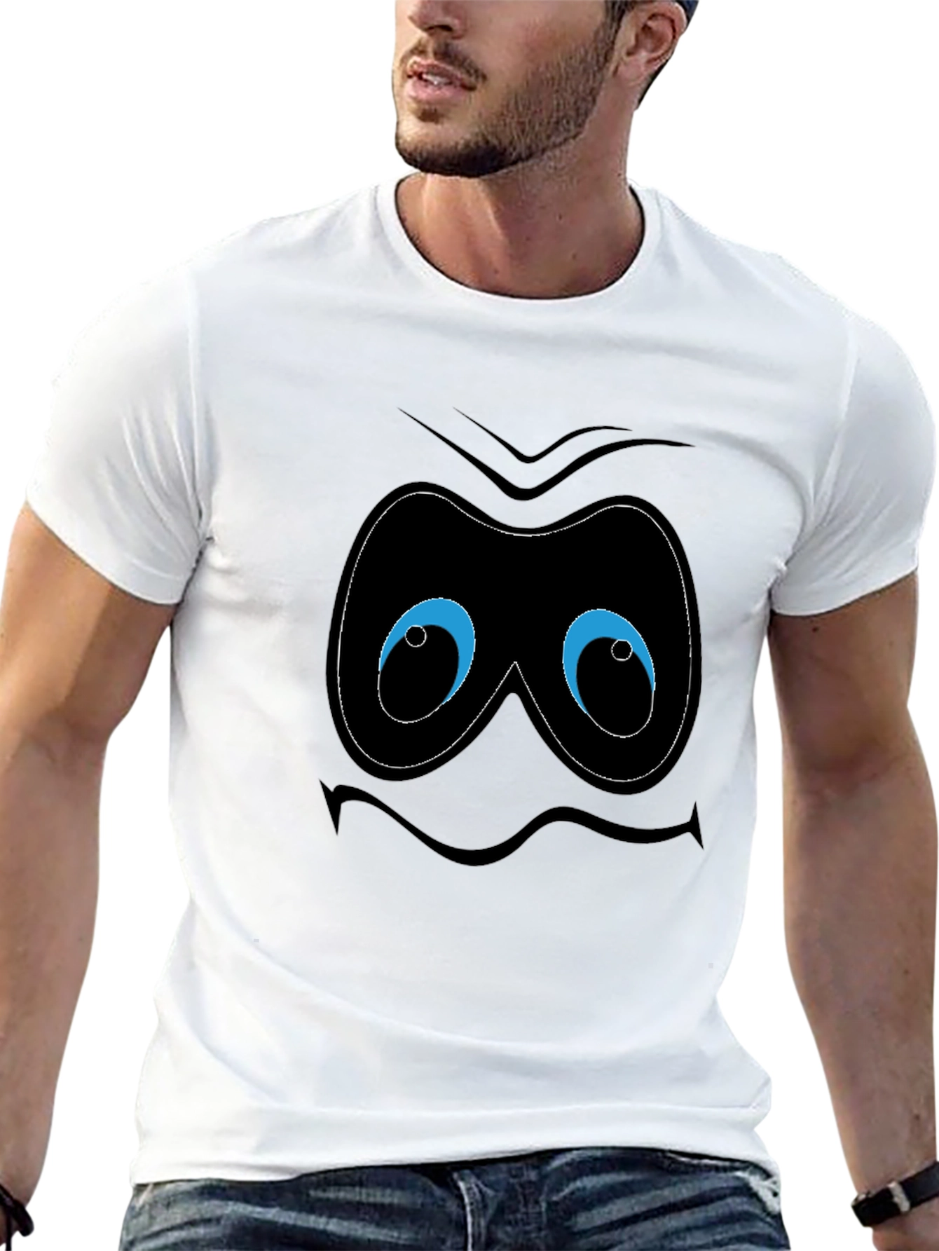 Funny Cartoon Face Black T-Shirt