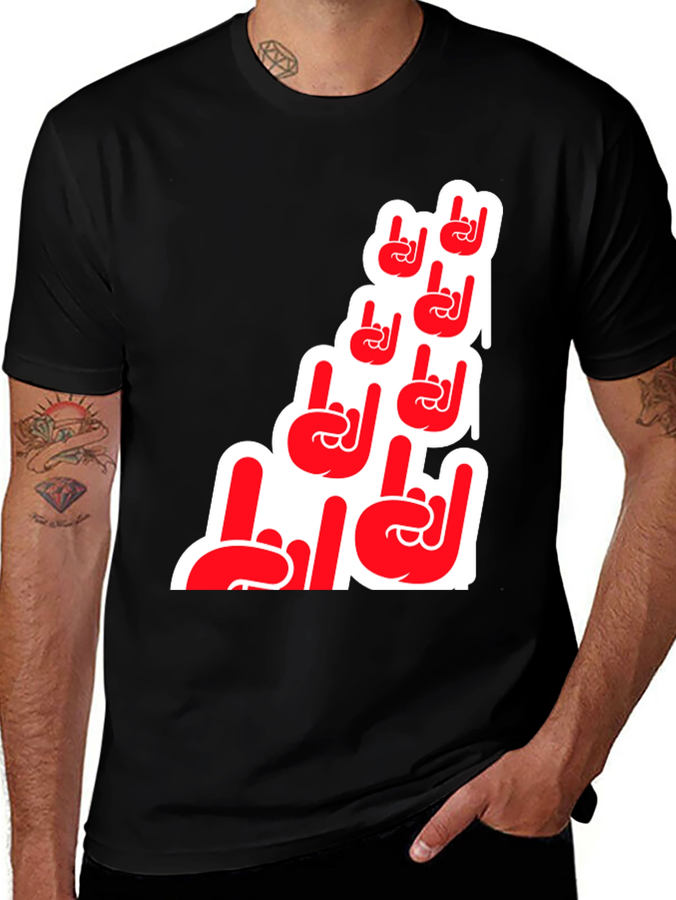 Rock On Hand Graphic T-Shirt - Black
