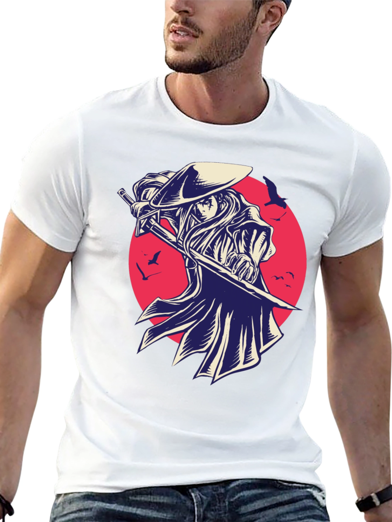 Samurai Graphic Tee - Black Cotton T-Shirt