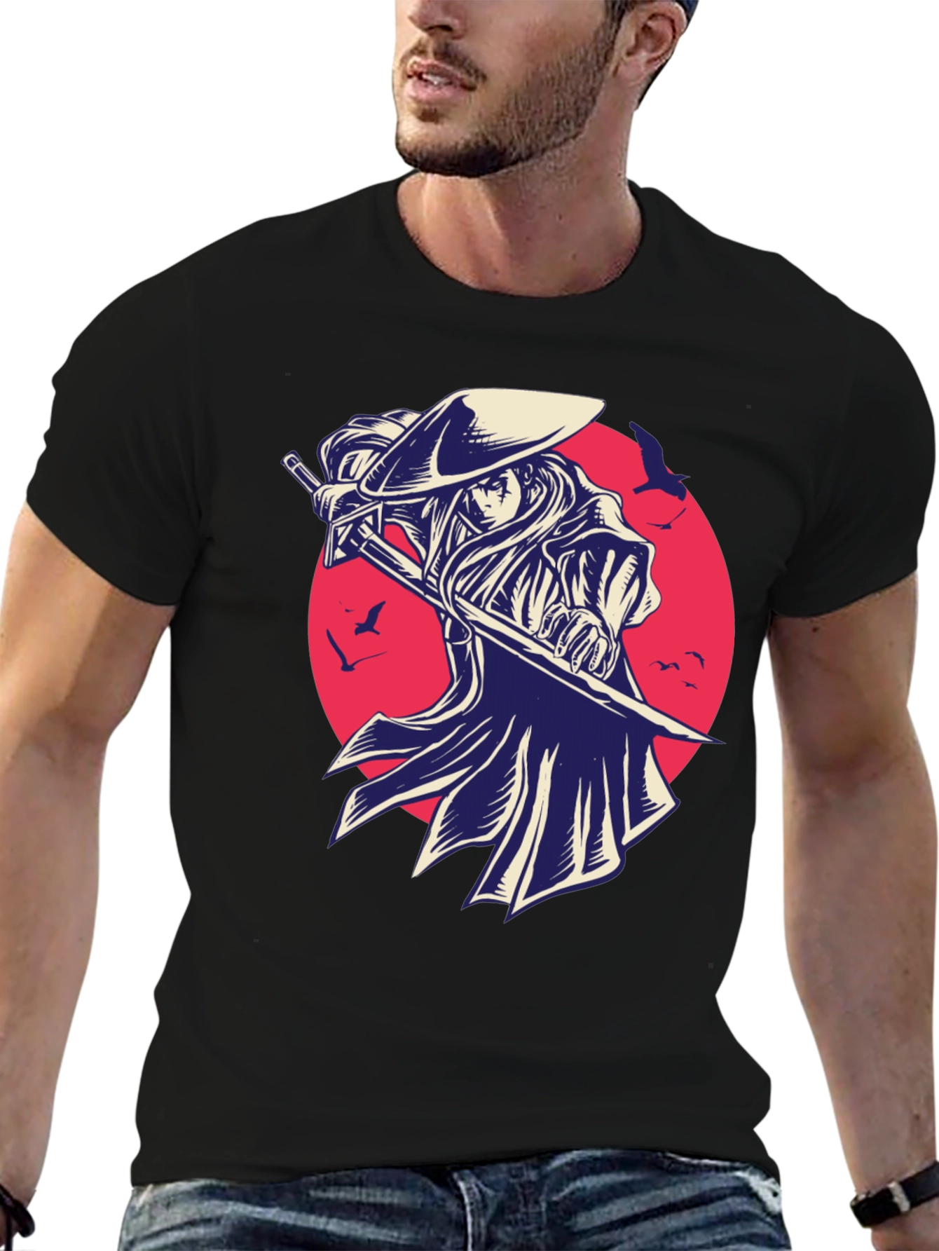 Samurai Graphic Tee - Black Cotton T-Shirt