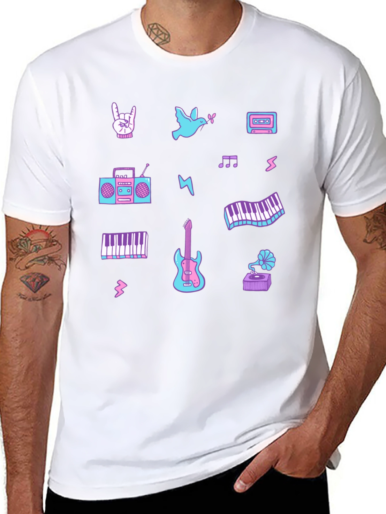 Retro Music Pattern T-Shirt