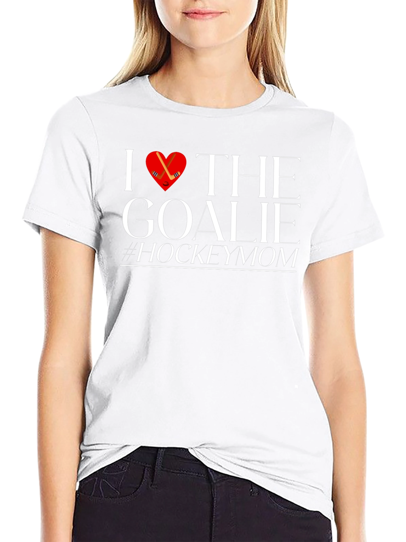 I Love the Goalie Hockey Mom Black T-Shirt