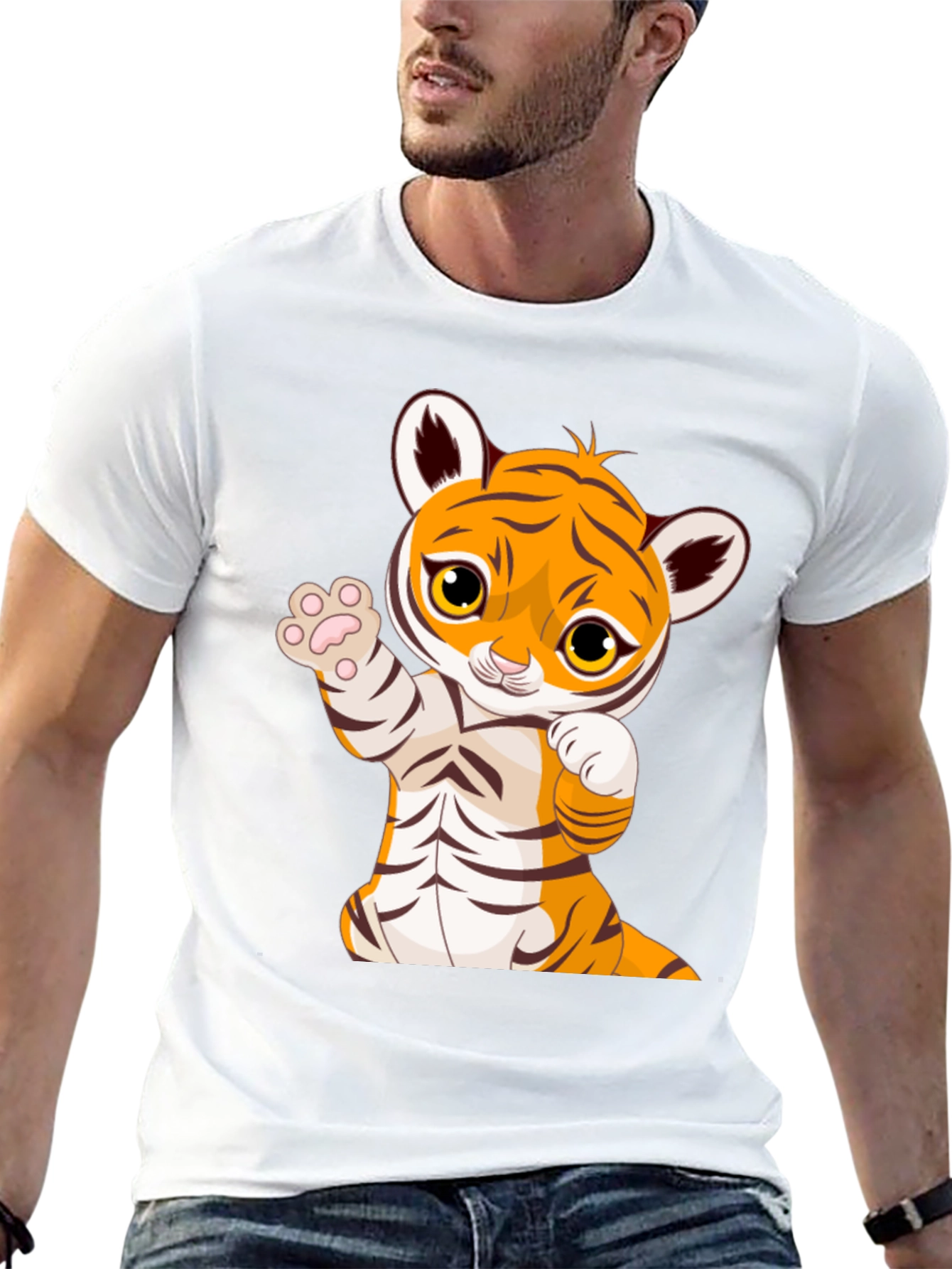 Cute Tiger Graphic Print Black T-Shirt