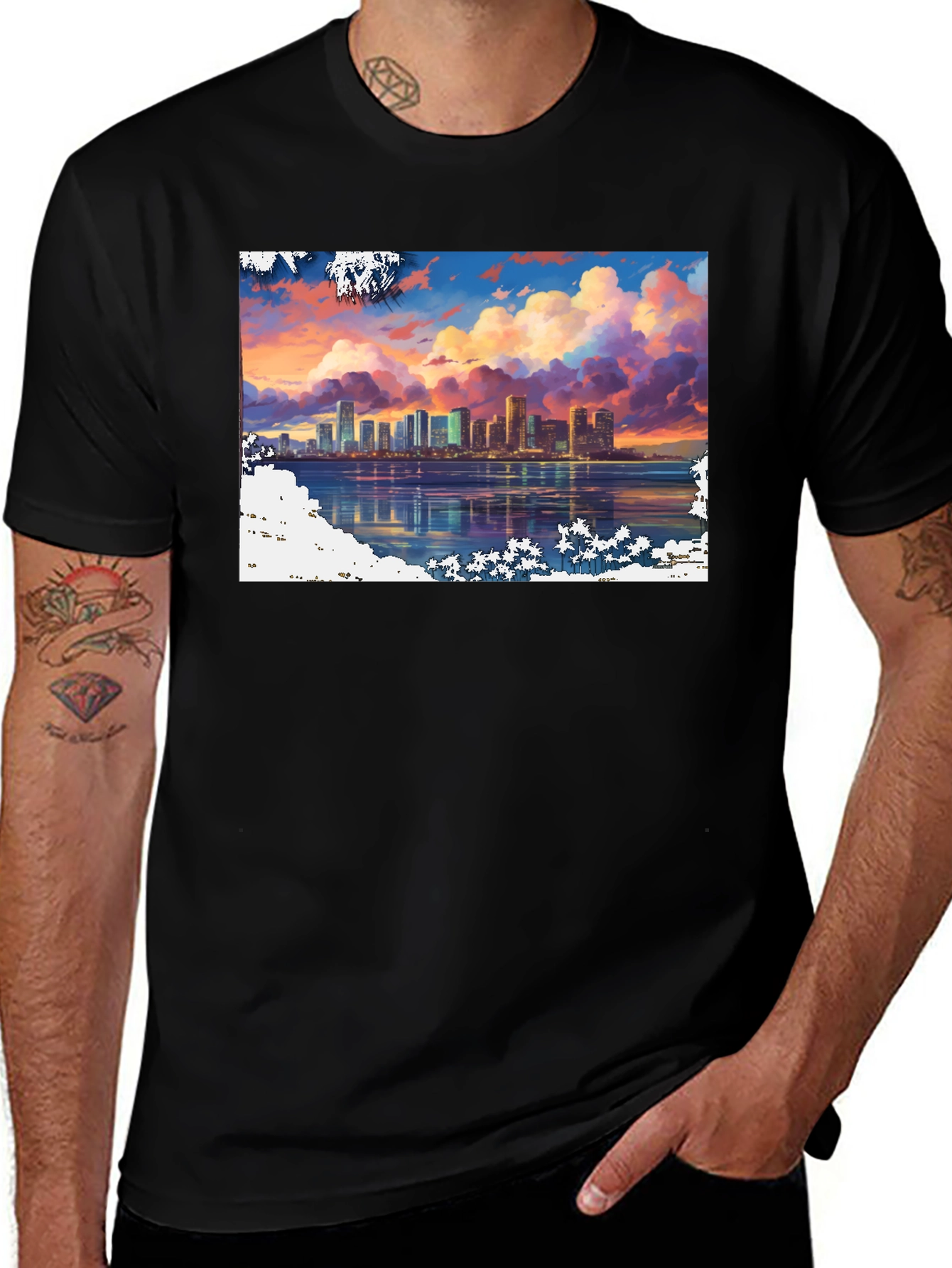 Cityscape Sunset Graphic Tee - Stylish Black T-Shirt