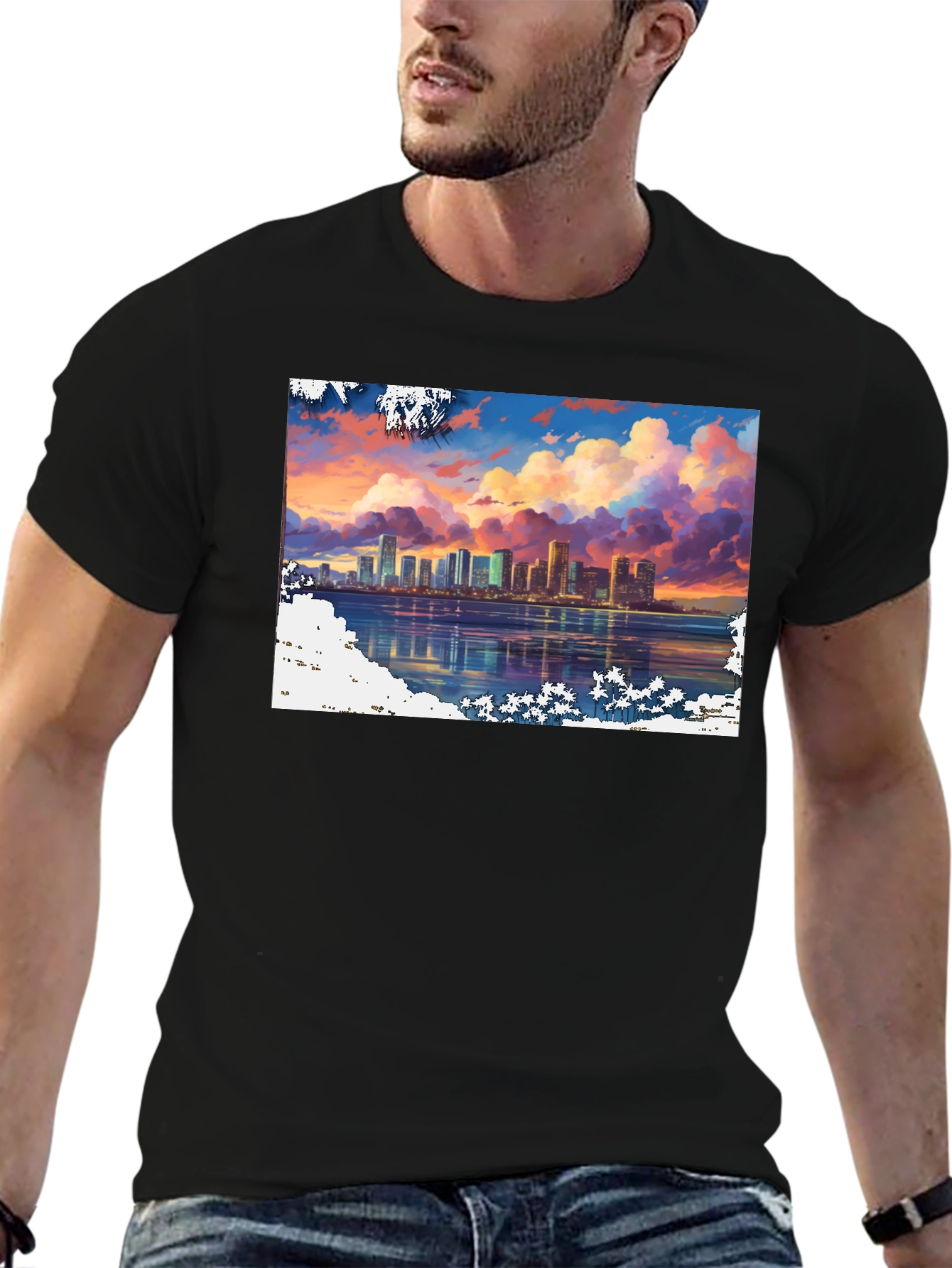 Cityscape Sunset Graphic Tee - Stylish Black T-Shirt