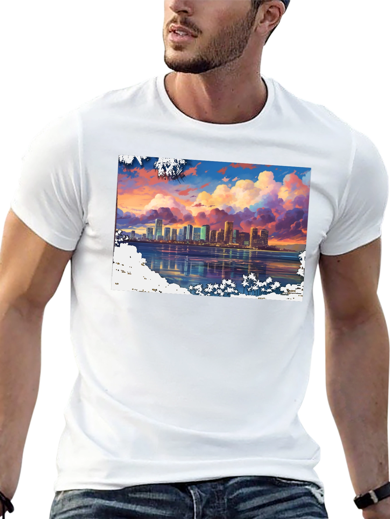 Cityscape Sunset Graphic Tee - Stylish Black T-Shirt